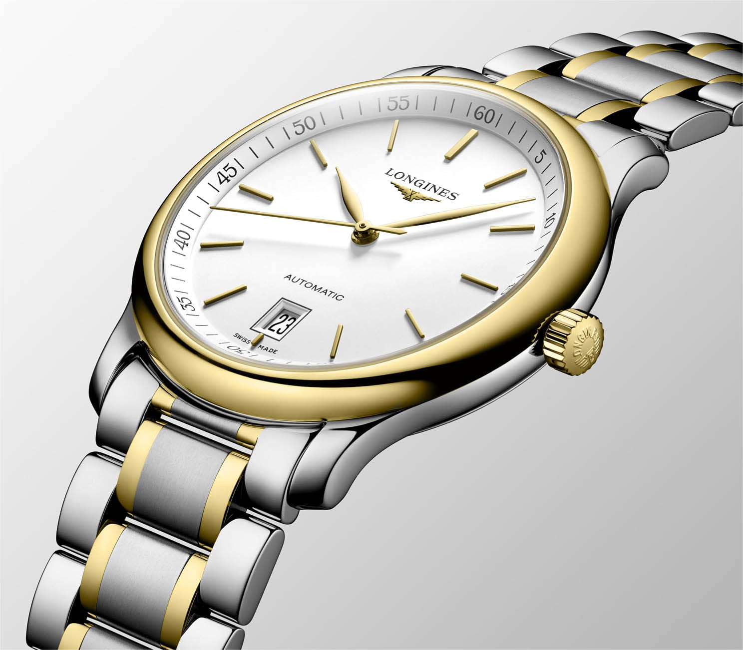 Longines Longines Master Collection L2.628.5.12.7, master collection швейцария мужские часы на браслете нержавеющая сталь + золото 18к боковой вид