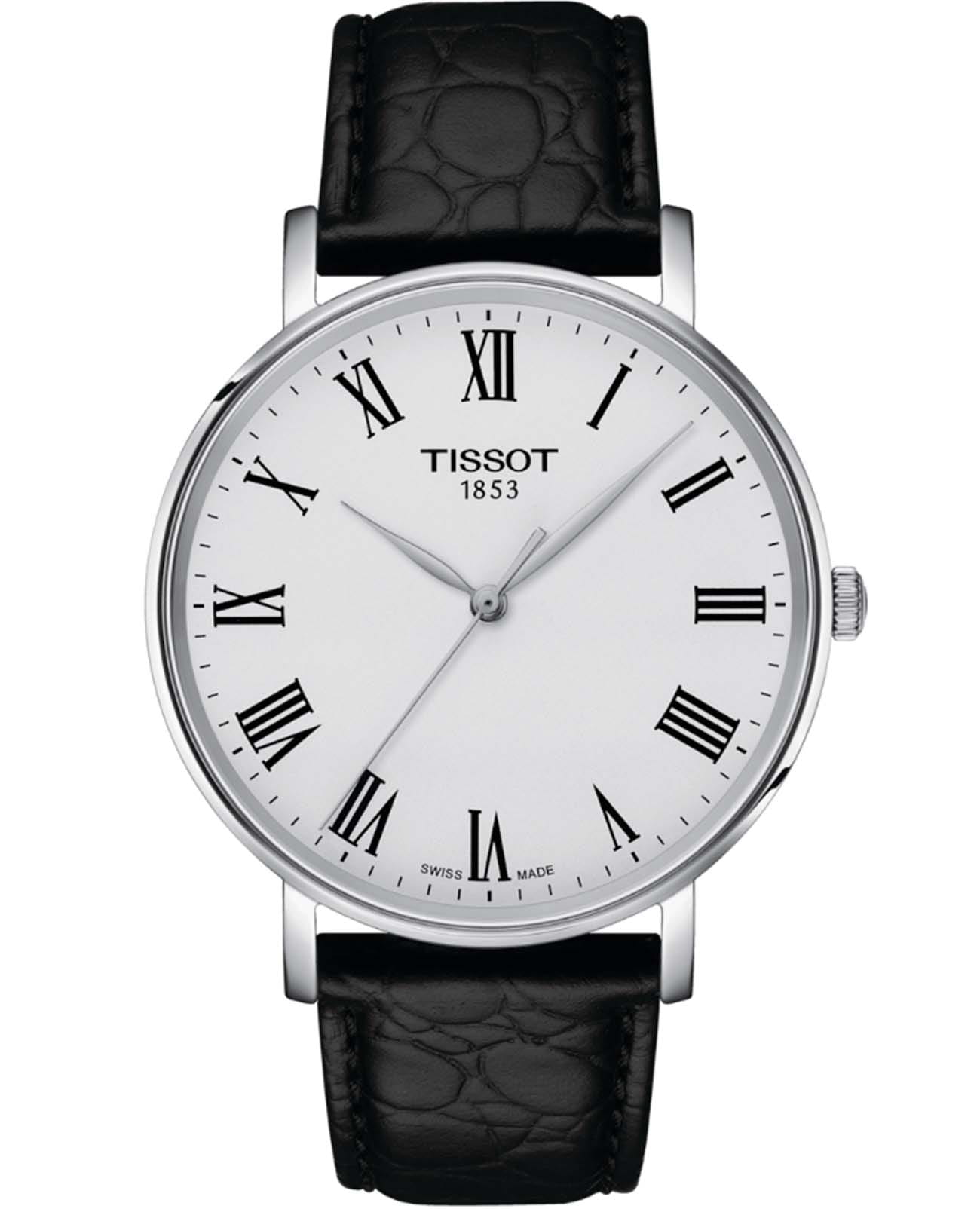 Tissot Tissot Everytime T143.410.16.033.00 Everytime T1434101603300 кварцевые мужские часы белый циферблат, браслет кожаный — вид спереди