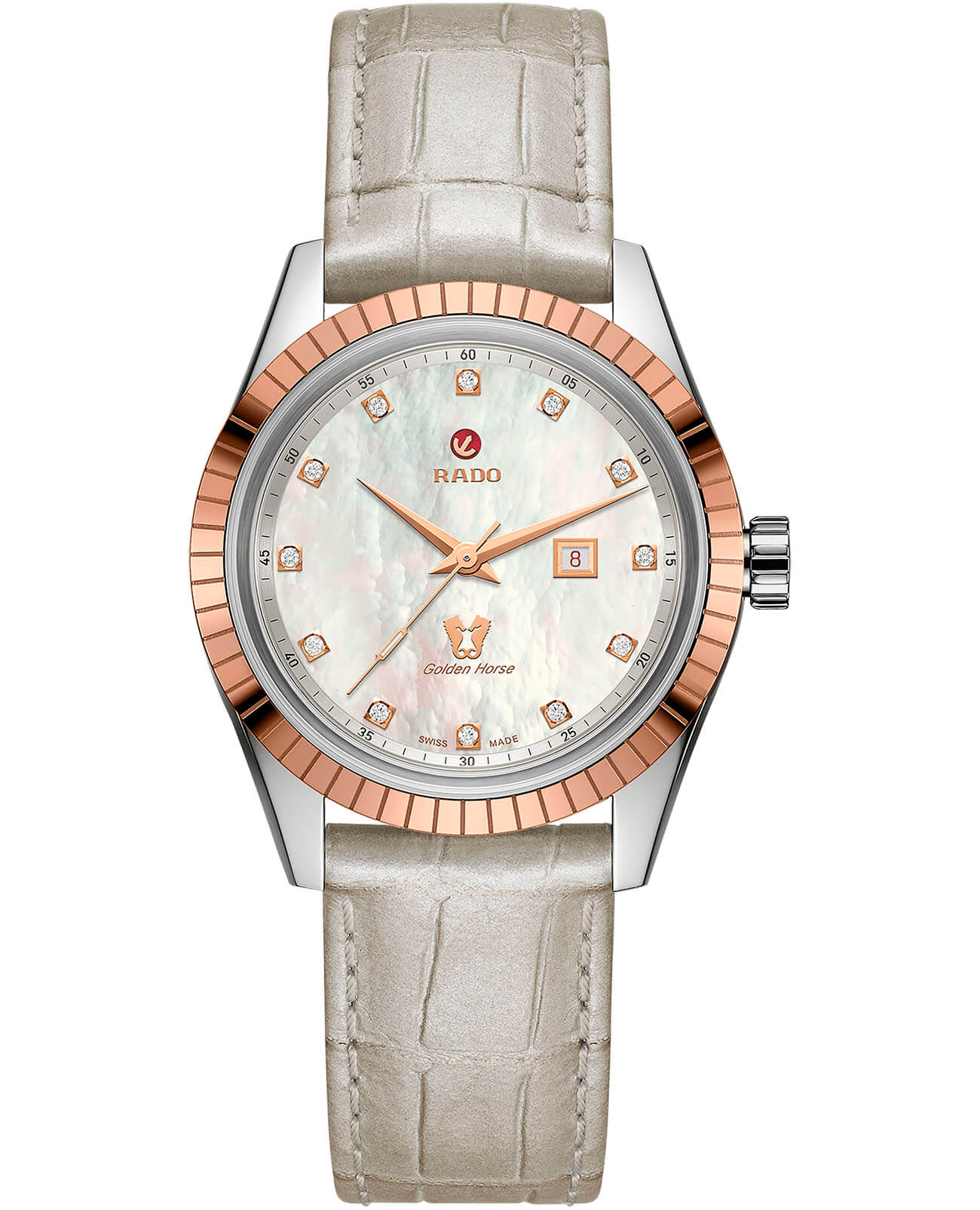 Rado Rado Golden Horse Automatic Diamonds R33102905 Automatic R33102905 механические женские часы перламутровый циферблат, браслет кожаный — вид спереди