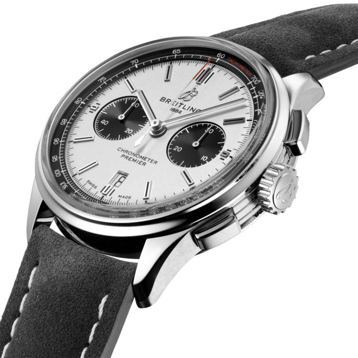 Breitling Breitling Premier B01 Chronograph 42 AB0118221G1X1, premier швейцария мужские часы на браслете кожаный боковой вид