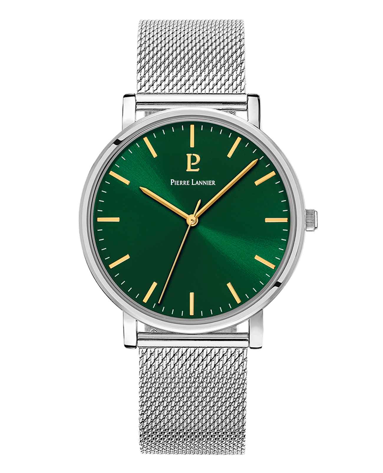 Pierre Lannier Pierre Lannier Echo 386C171  386C171 кварцевые мужские часы зеленый циферблат, браслет нержавеющая сталь — вид спереди
