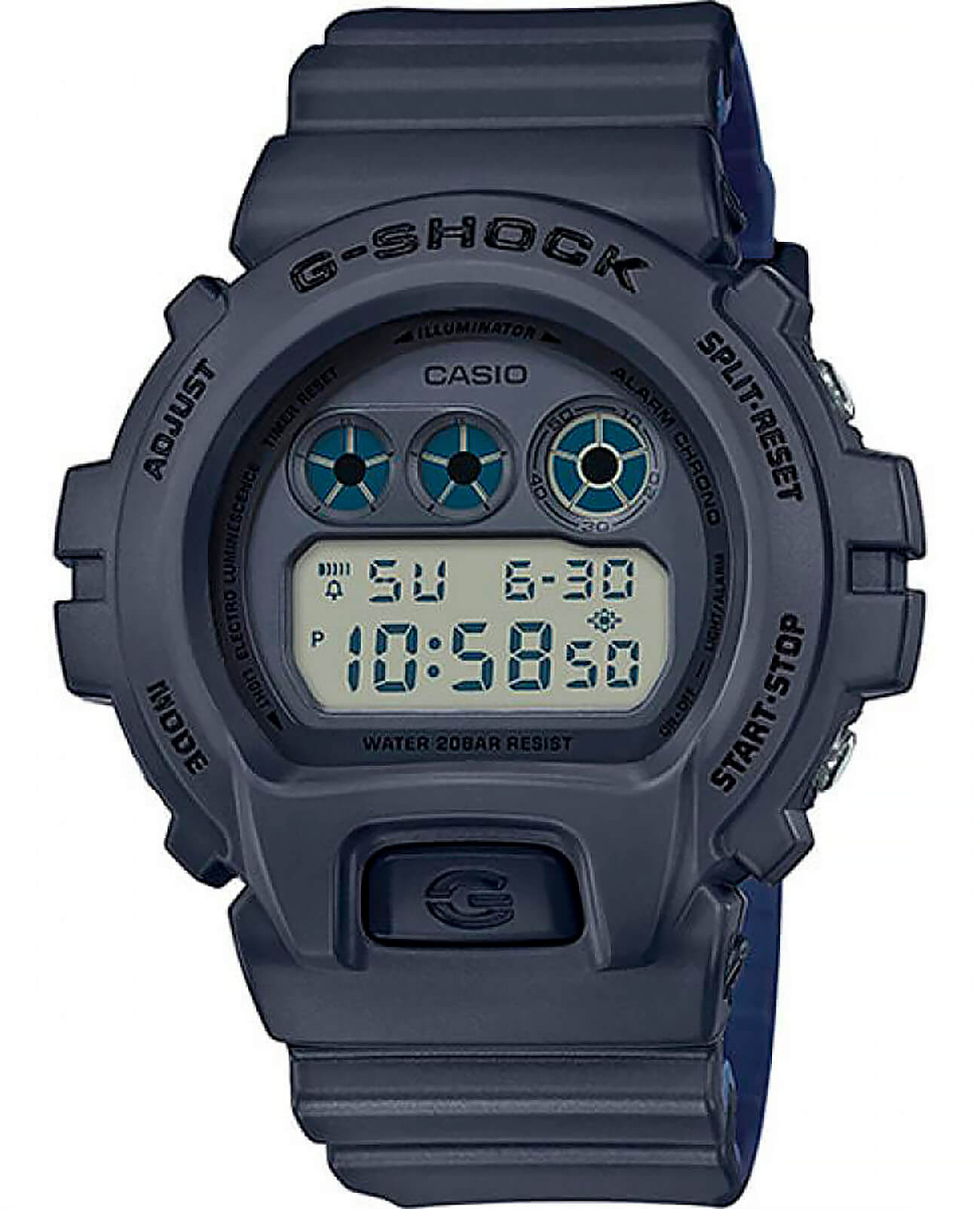 Casio Casio G-Shock DW-6900LU-8ER  DW-6900LU-8E электронные мужские часы черный циферблат, браслет пластик — вид спереди