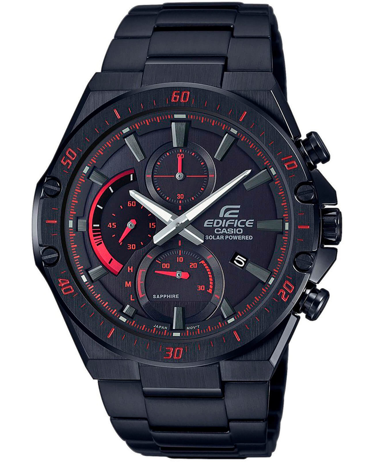 Casio Casio Edifice EFS-S560DC-1A EFS EFS-S560DC-1A кварцевые мужские часы черный циферблат, браслет сталь с ip покрытием — вид спереди