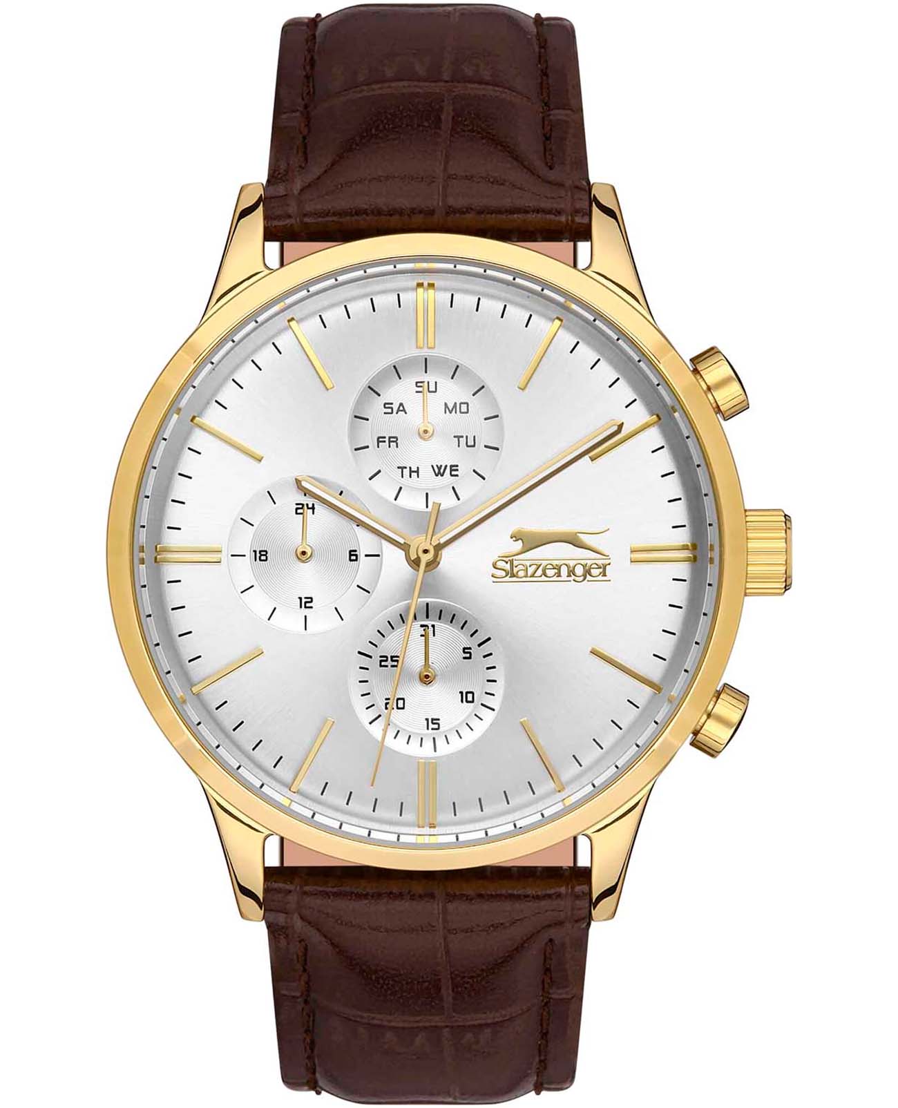 Slazenger Slazenger Multifunction SL.09.2124.2.02  SL.09.2124.2.02 кварцевые мужские часы серебристый циферблат, браслет кожаный — вид спереди