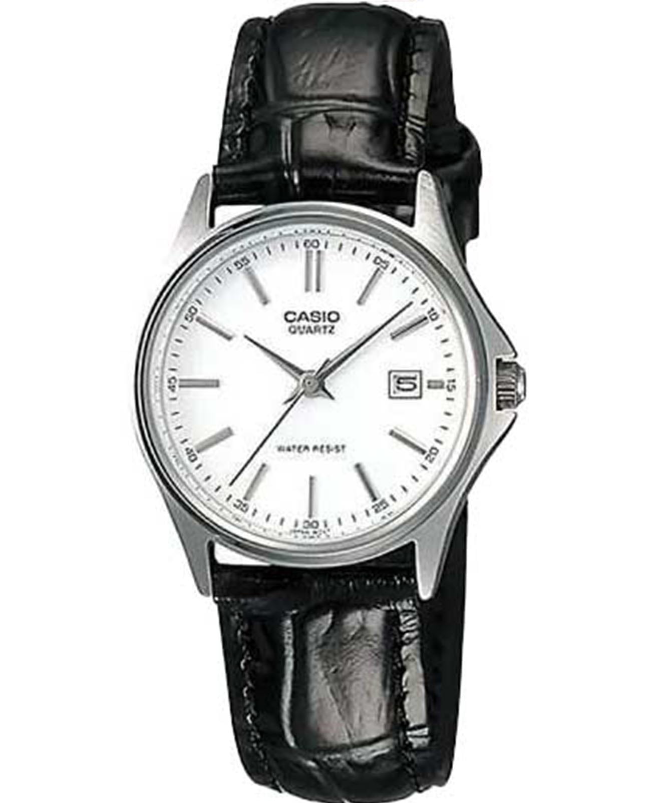 Casio Casio LTP-1183E-7A  LTP-1183E-7A кварцевые женские часы белый циферблат, браслет кожаный — вид спереди