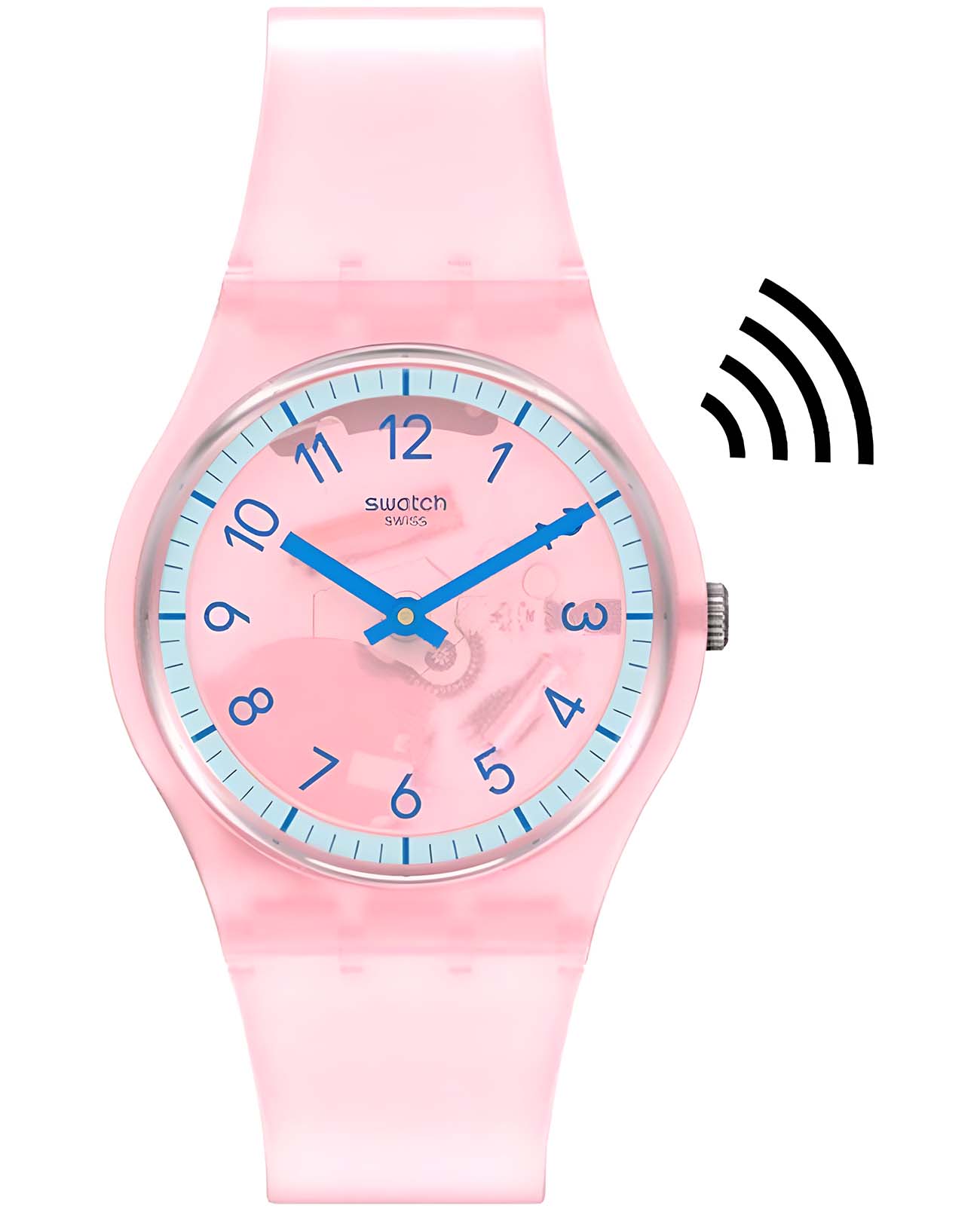 Swatch Swatch Gent Swatch Pay! SVHP100-5300  SVHP100-5300 кварцевые женские часы розовый циферблат, браслет силикон — вид спереди