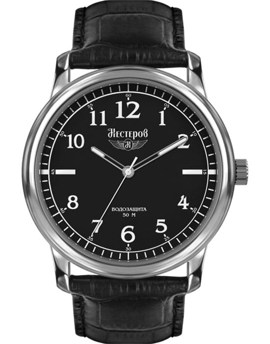 Нестеров Нестеров H0282B02-05E  H0282B02-05E кварцевые мужские часы черный циферблат, браслет кожаный — вид спереди