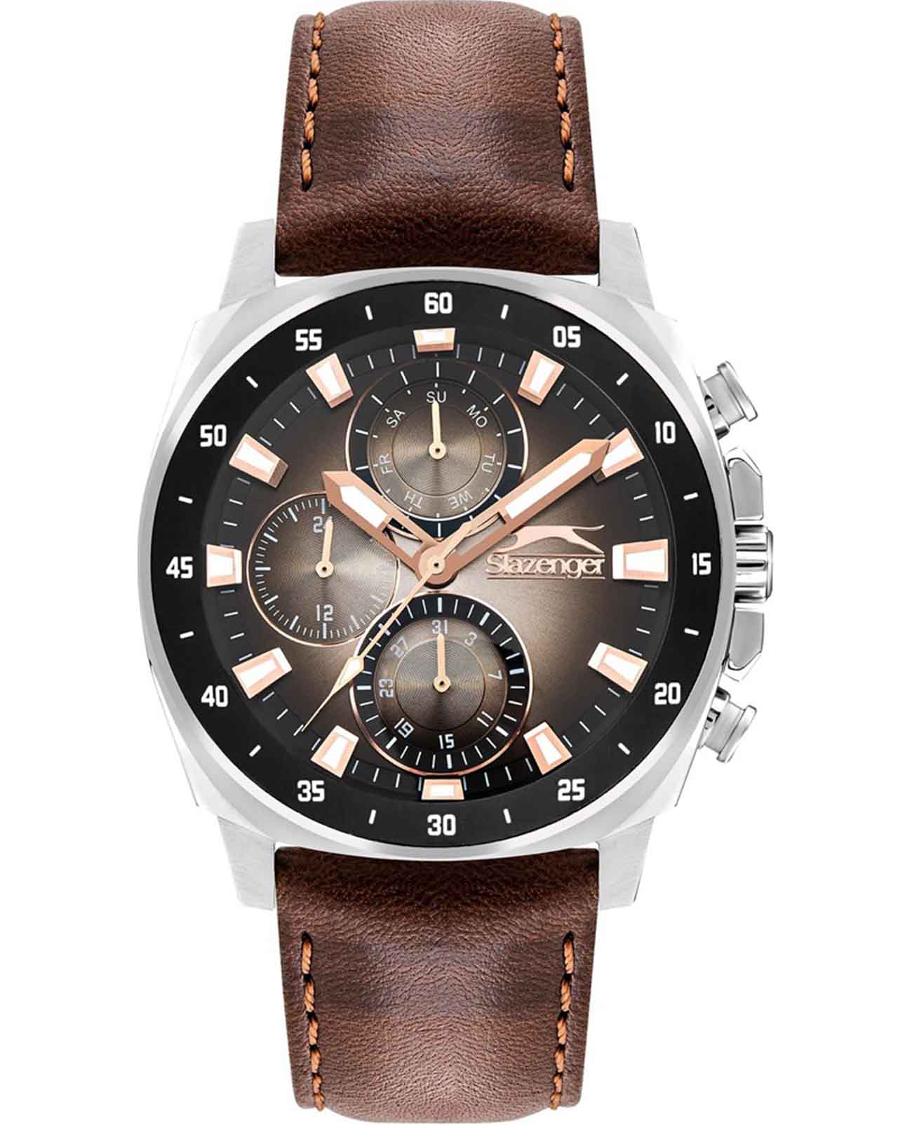 Slazenger Slazenger SL.09.2293.2.06  SL.09.2293.2.06 кварцевые мужские часы черный циферблат, браслет кожаный — вид спереди