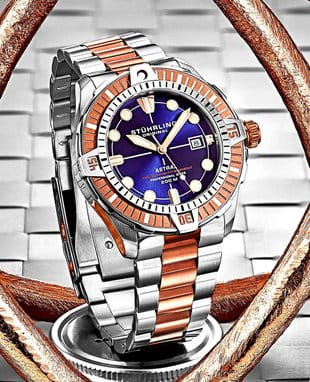 Stuhrling Stuhrling Aquadiver 1005.04 механические мужские часы часы крупный план синий циферблата