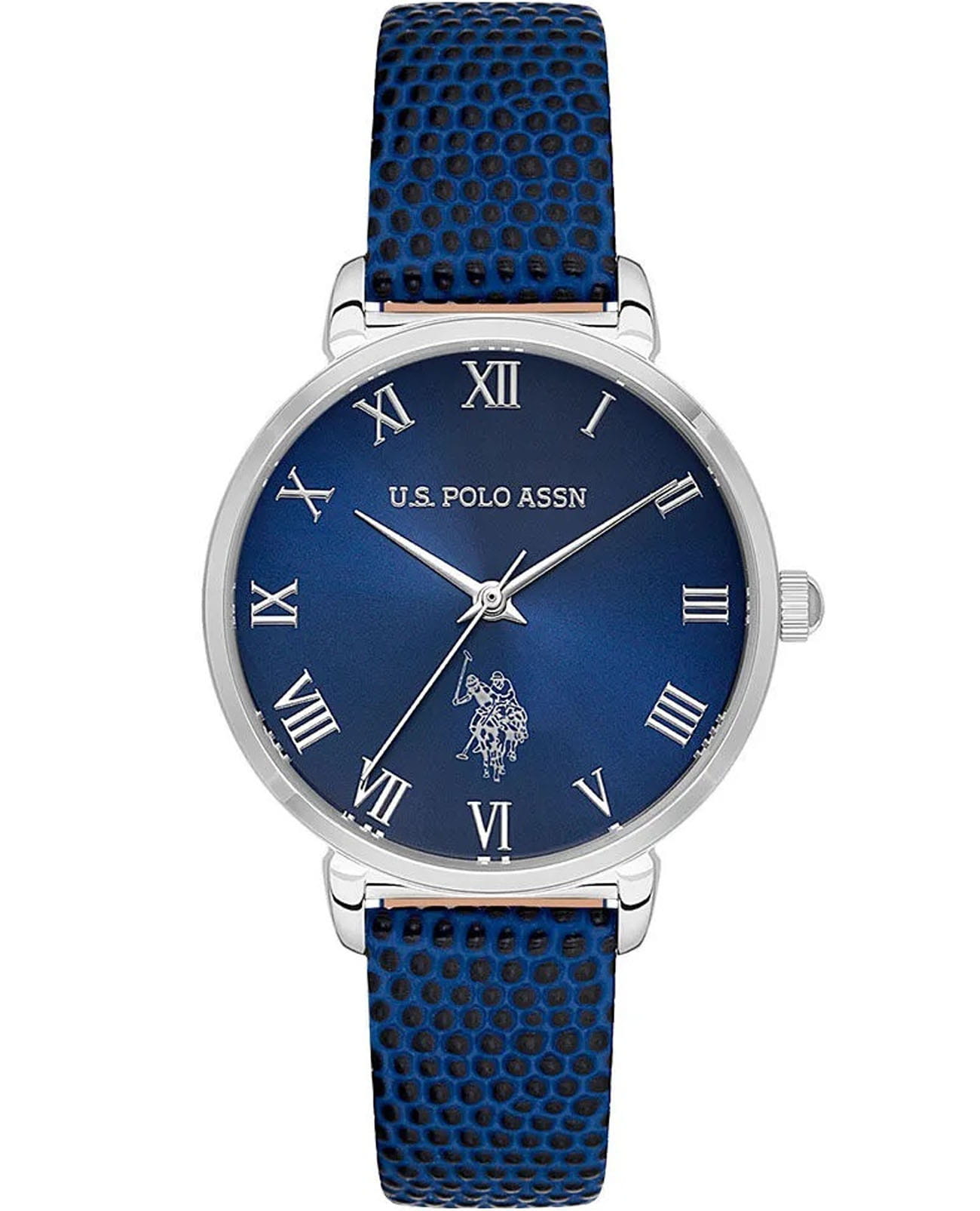 U.S. Polo Assn. U.S. Polo Assn. Stile USPA2077-05  USPA2077-05 кварцевые женские часы синий циферблат, браслет кожаный — вид спереди