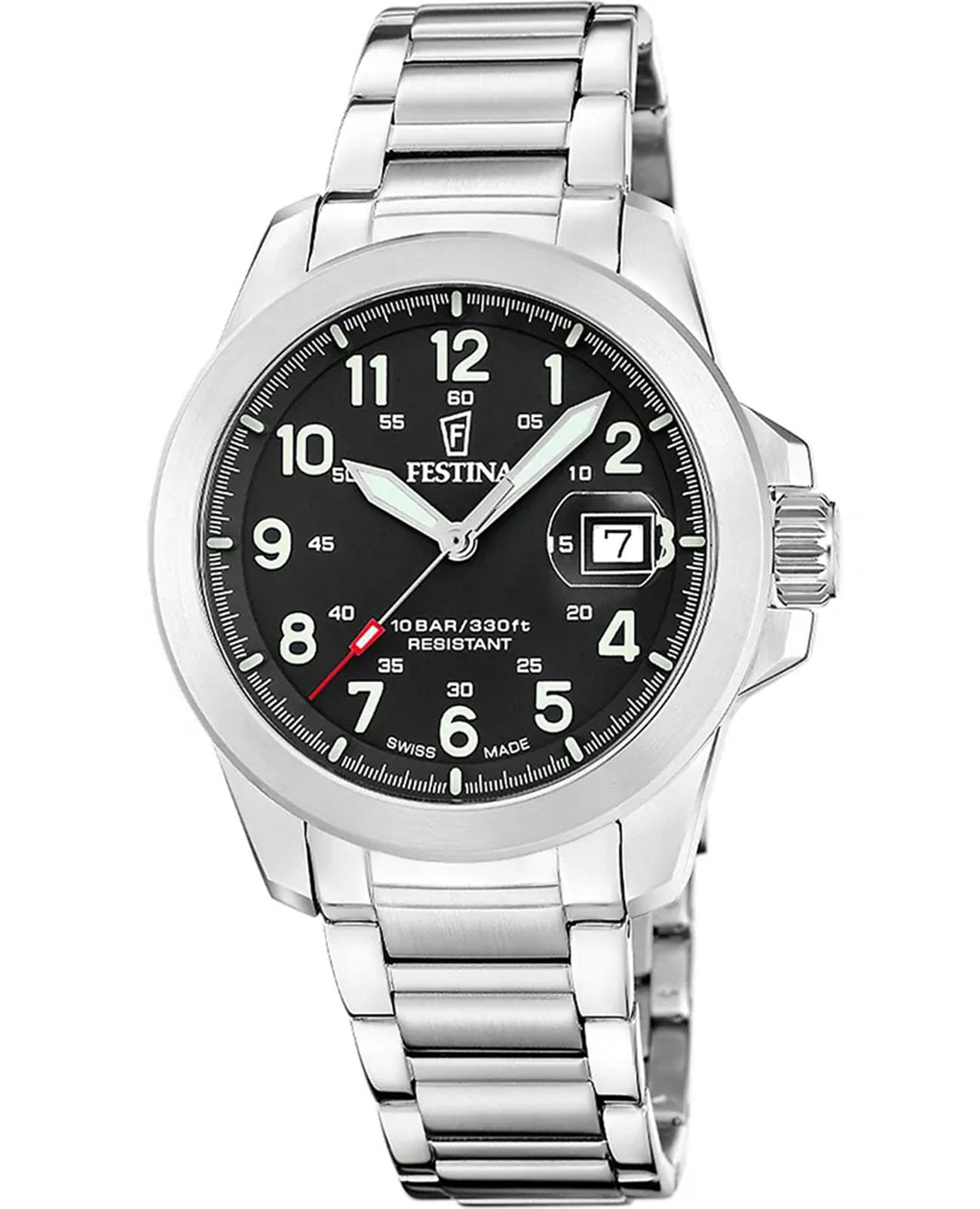 Festina Festina Swiss Made F20081/4  F20081/4 кварцевые мужские часы черный циферблат, браслет нержавеющая сталь — вид спереди