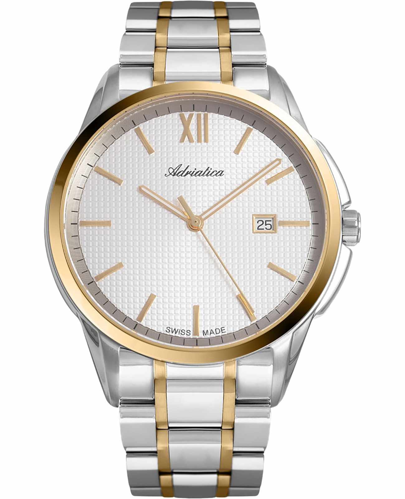 Adriatica Adriatica Pairs A1290.2163Q  A1290.2163Q кварцевые мужские часы серебристый циферблат, браслет нержавеющая сталь с pvd-покрытием — вид спереди