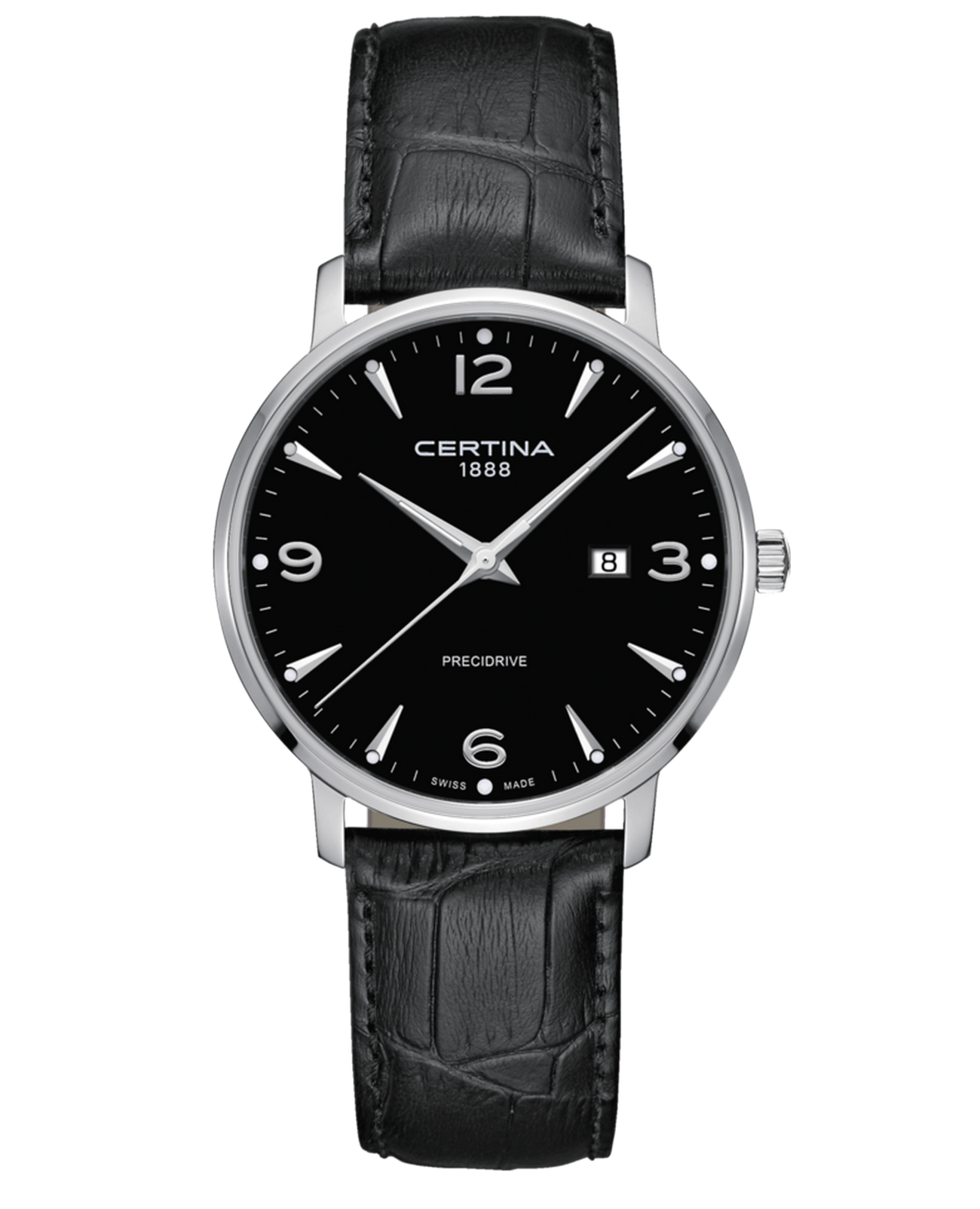 Certina Certina DS Caimano C035.410.16.057.00 DS Caimano C0354101605700 кварцевые мужские часы черный циферблат, браслет кожаный — вид спереди
