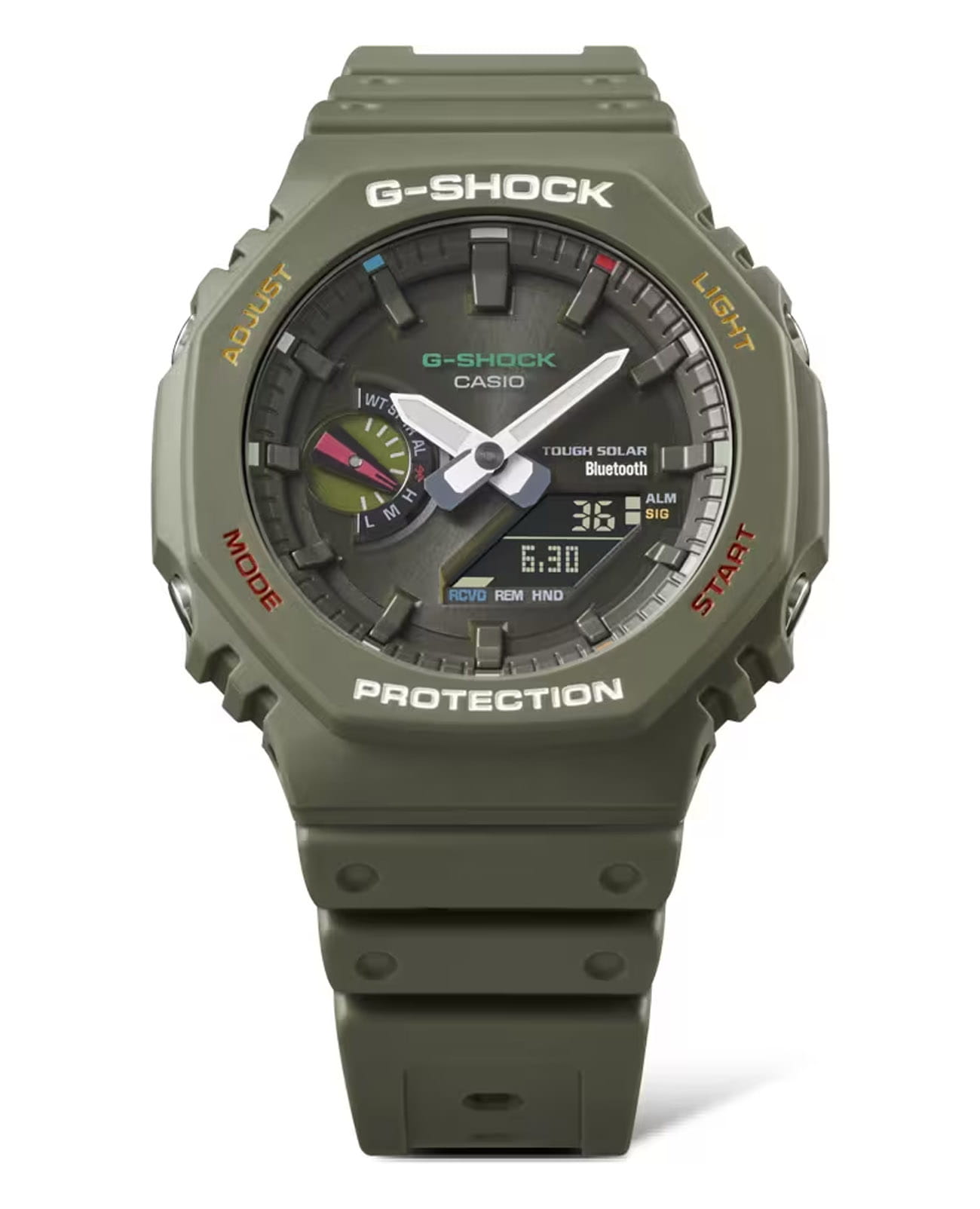 Casio Casio G-Shock GA-B2100FC-3ADR (GA-B2100FC-3A) электронные мужские часы часы крупный план зеленый циферблата
