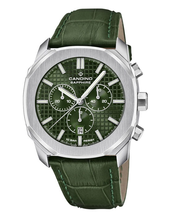 Candino Candino Chronos Carree C4747/3  C4747/3 кварцевые мужские часы зеленый циферблат, браслет кожаный — вид спереди
