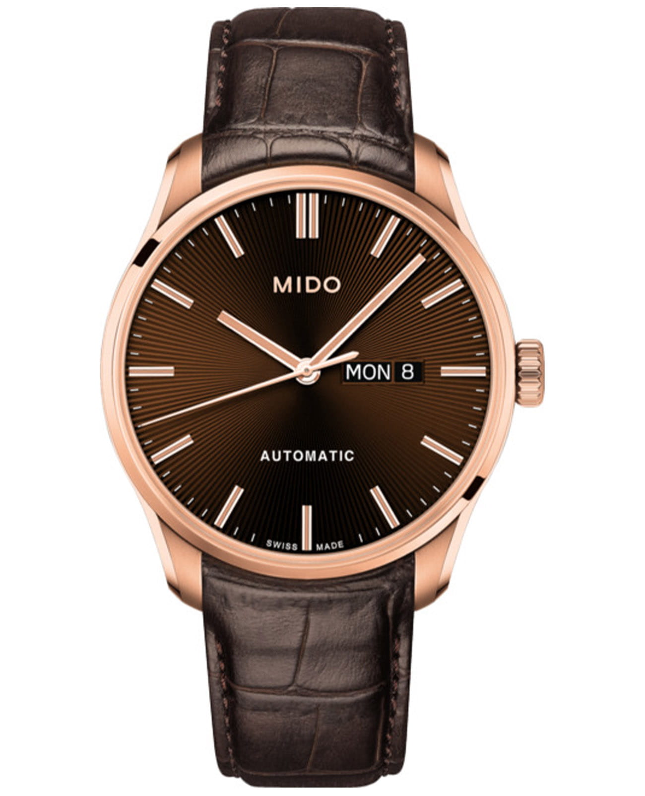 Mido Mido Belluna Sunray M024.630.36.291.00  M0246303629100 механические мужские часы коричневый циферблат, браслет кожаный — вид спереди