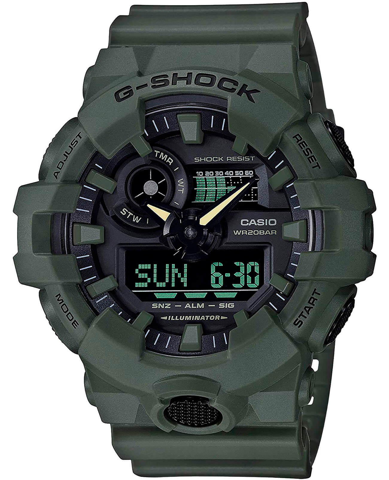 Casio Casio G-Shock GA-700UC-3A GA-700 GA-700UC-3A электронные мужские часы черный циферблат, браслет пластик — вид спереди