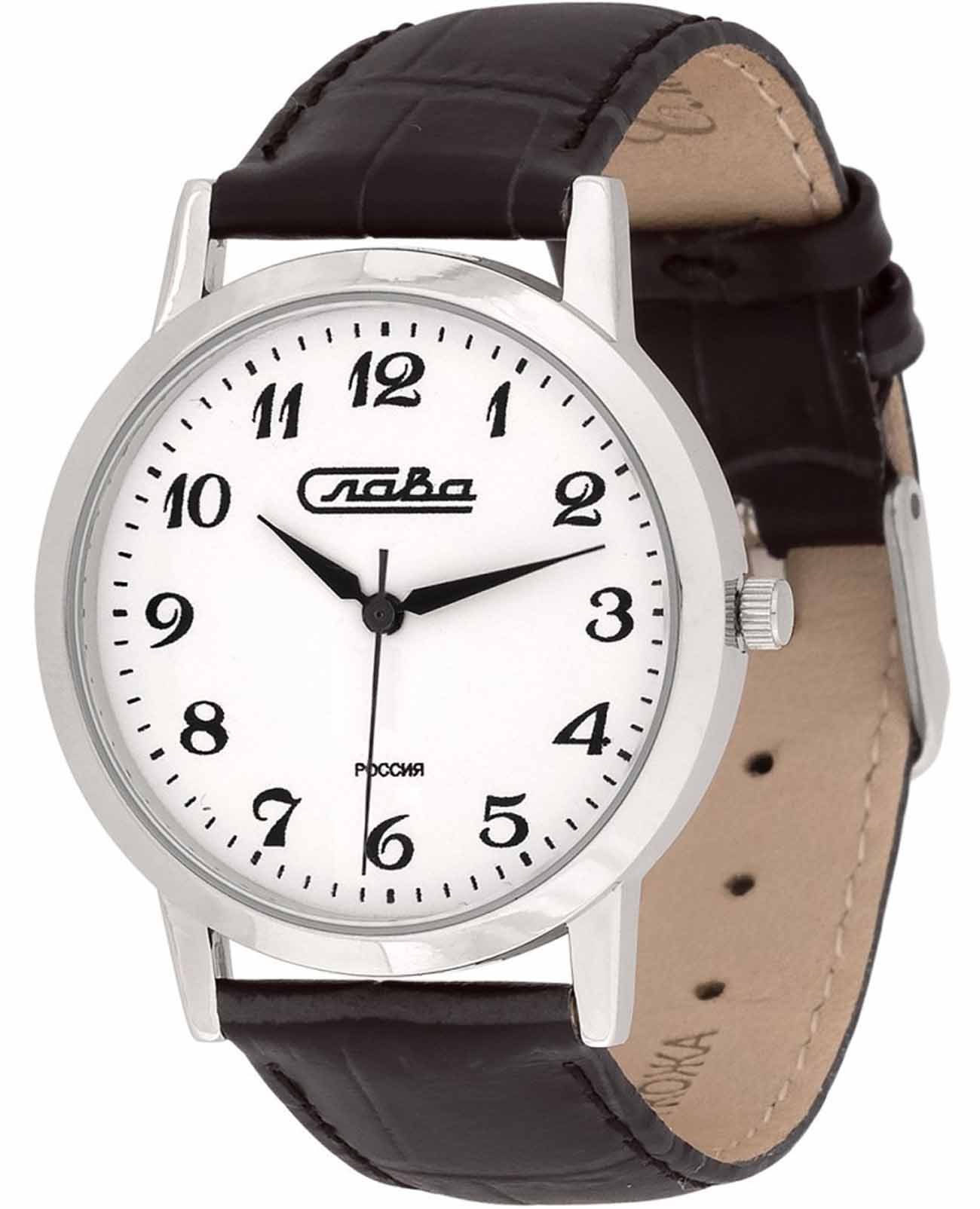 Слава Слава Традиция 1031859/300-2035  1031859/300-2035 кварцевые мужские часы белый циферблат, браслет кожаный — вид спереди
