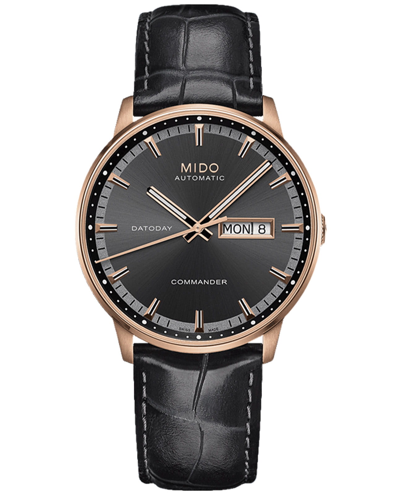 Mido Mido Commander M016.430.36.061.02  M0164303606102 механические мужские часы антрацитовый циферблат, браслет кожаный — вид спереди