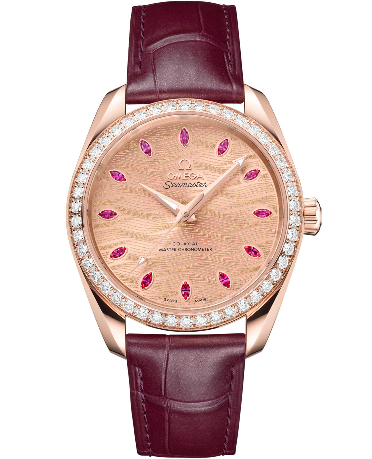 Omega Omega Seamaster Aqua Terra 220.58.38.20.99.007 Aqua Terra 22058382099007 механические женские часы золотой циферблат, браслет кожаный — вид спереди