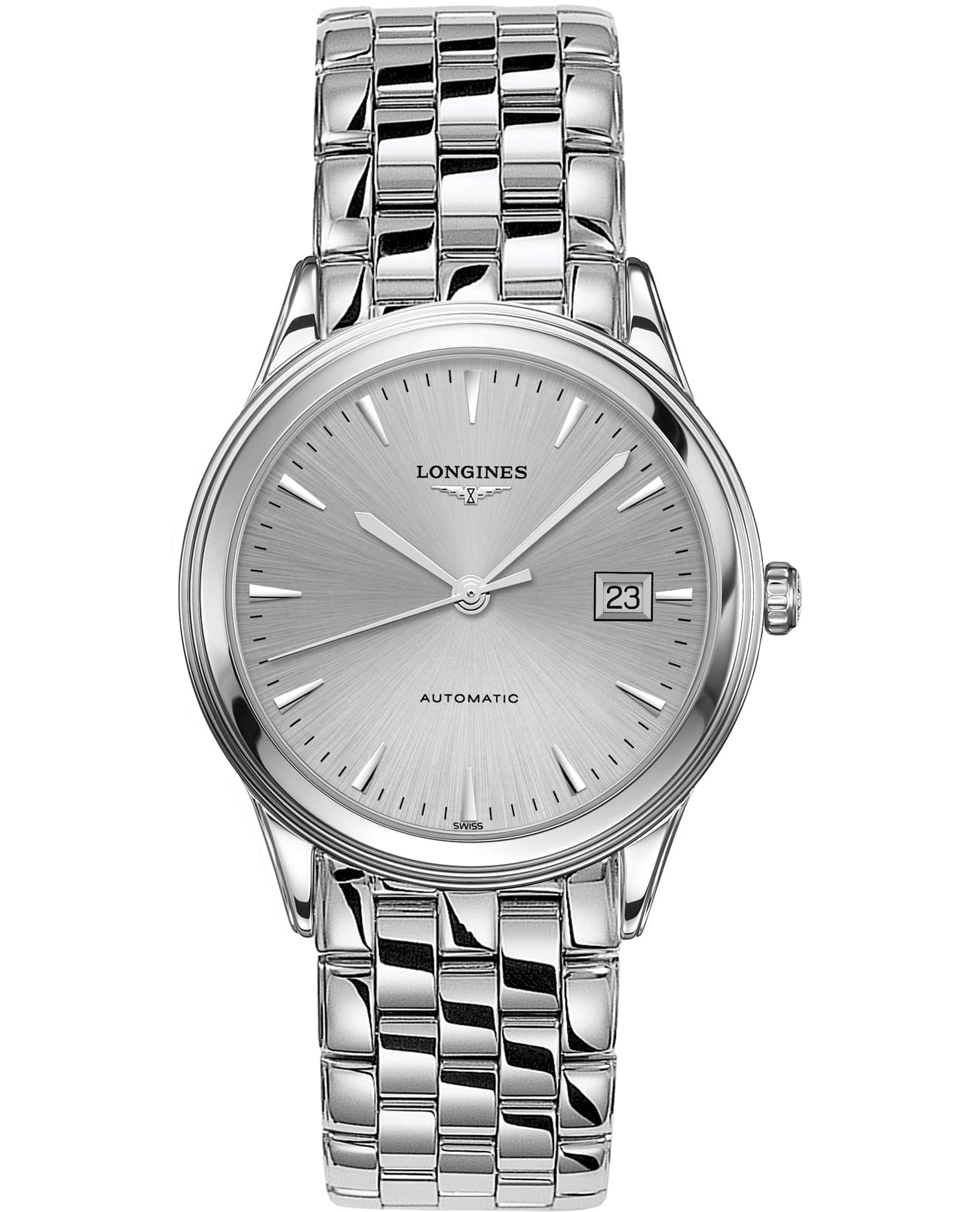 Longines Longines Flagship L4.974.4.72.6  L49744726 механические мужские часы серебристый циферблат, браслет нержавеющая сталь — вид спереди