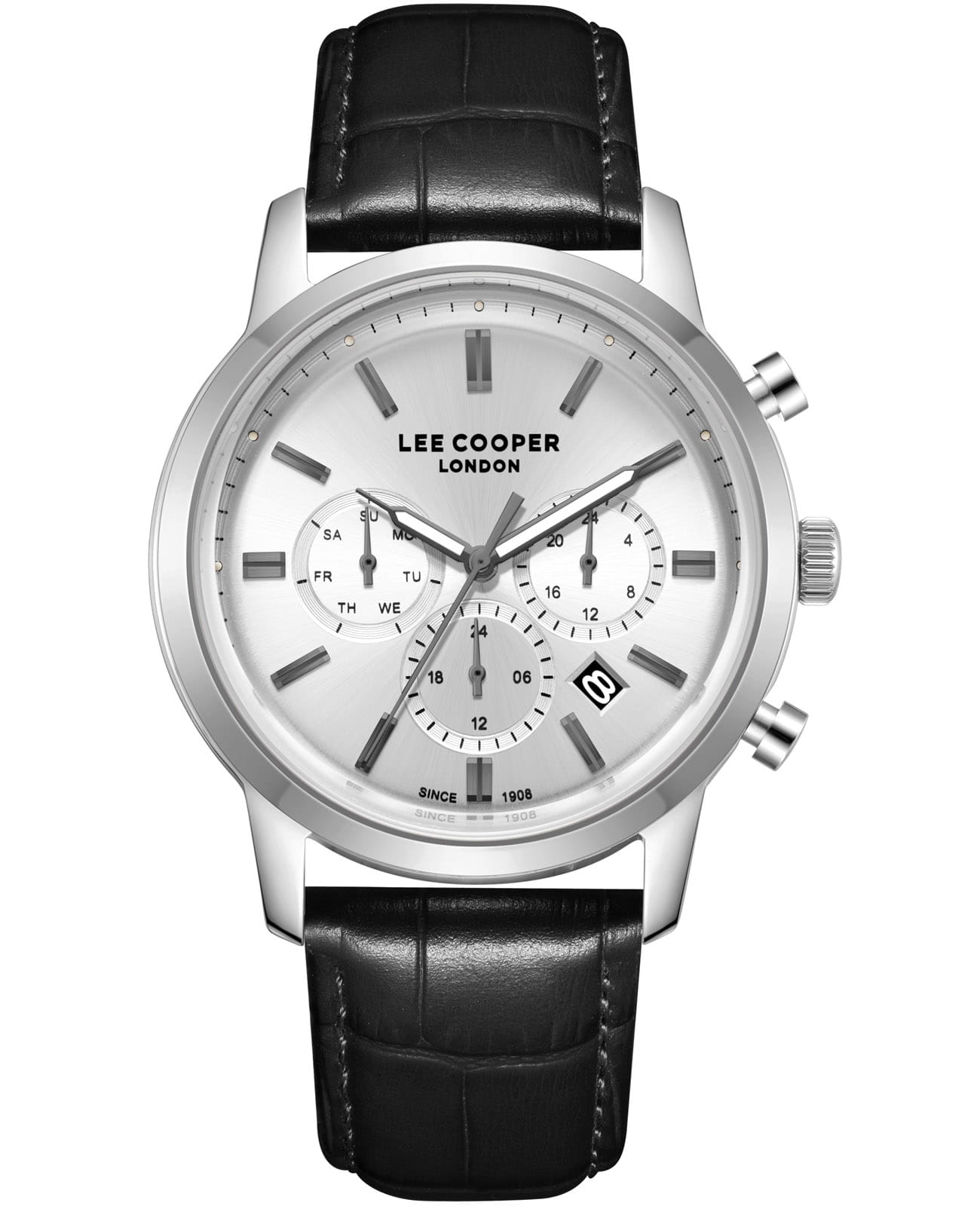 Lee Cooper Lee Cooper LC08186.331  LC08186.331 кварцевые мужские часы серебристый циферблат, браслет кожаный — вид спереди