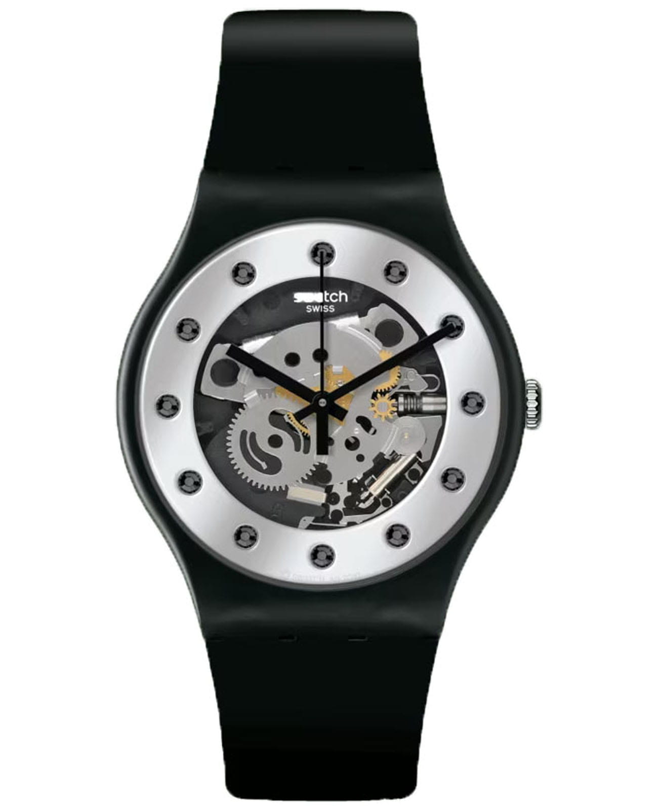 Swatch Swatch New Gent Biosourced SO29B109  SO29B109 кварцевые женские часы прозрачный циферблат, браслет силикон — вид спереди