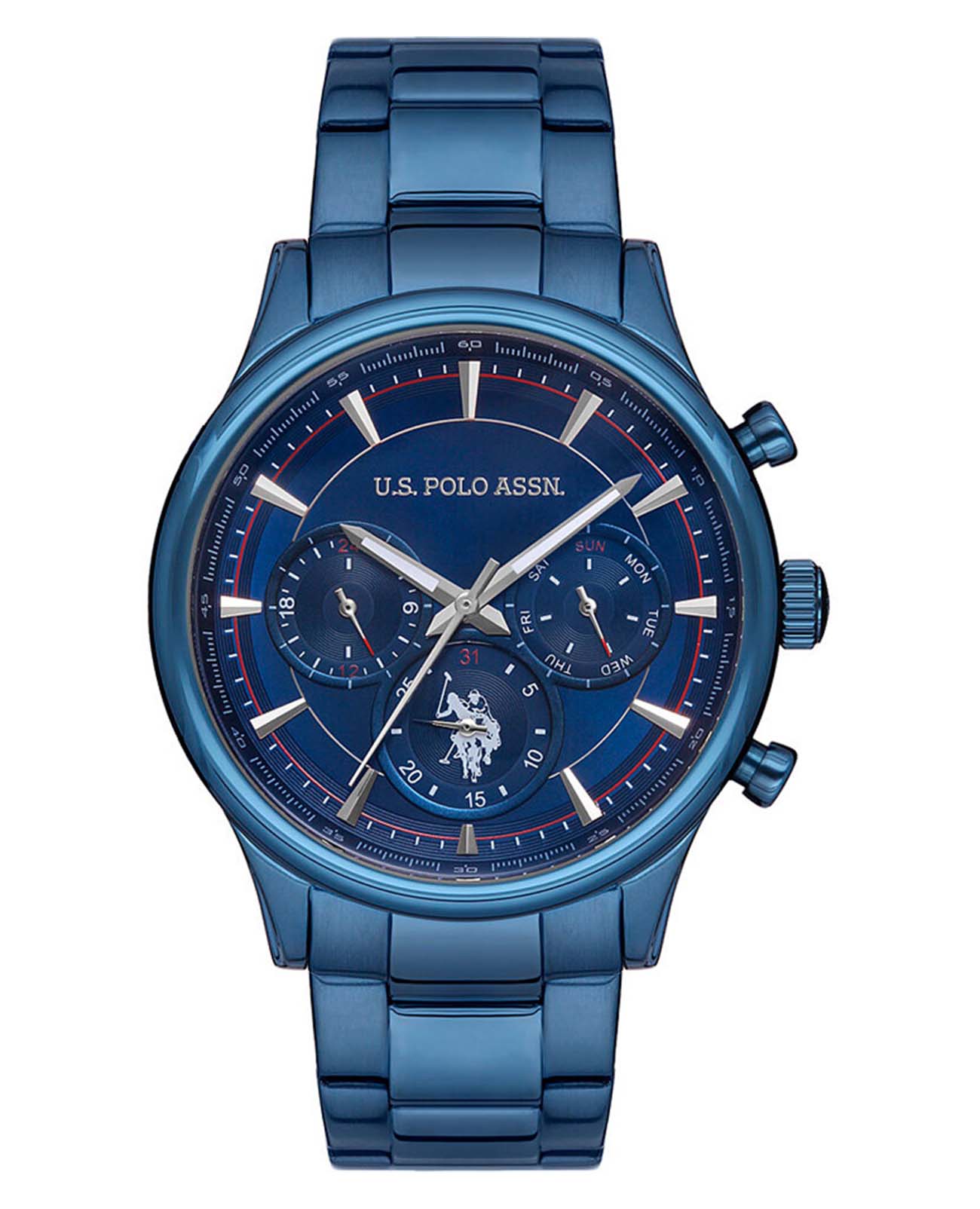 U.S. Polo Assn. U.S. Polo Assn. Crossing USPA1010-02  USPA1010-02 кварцевые мужские часы синий циферблат, браслет нержавеющая сталь — вид спереди