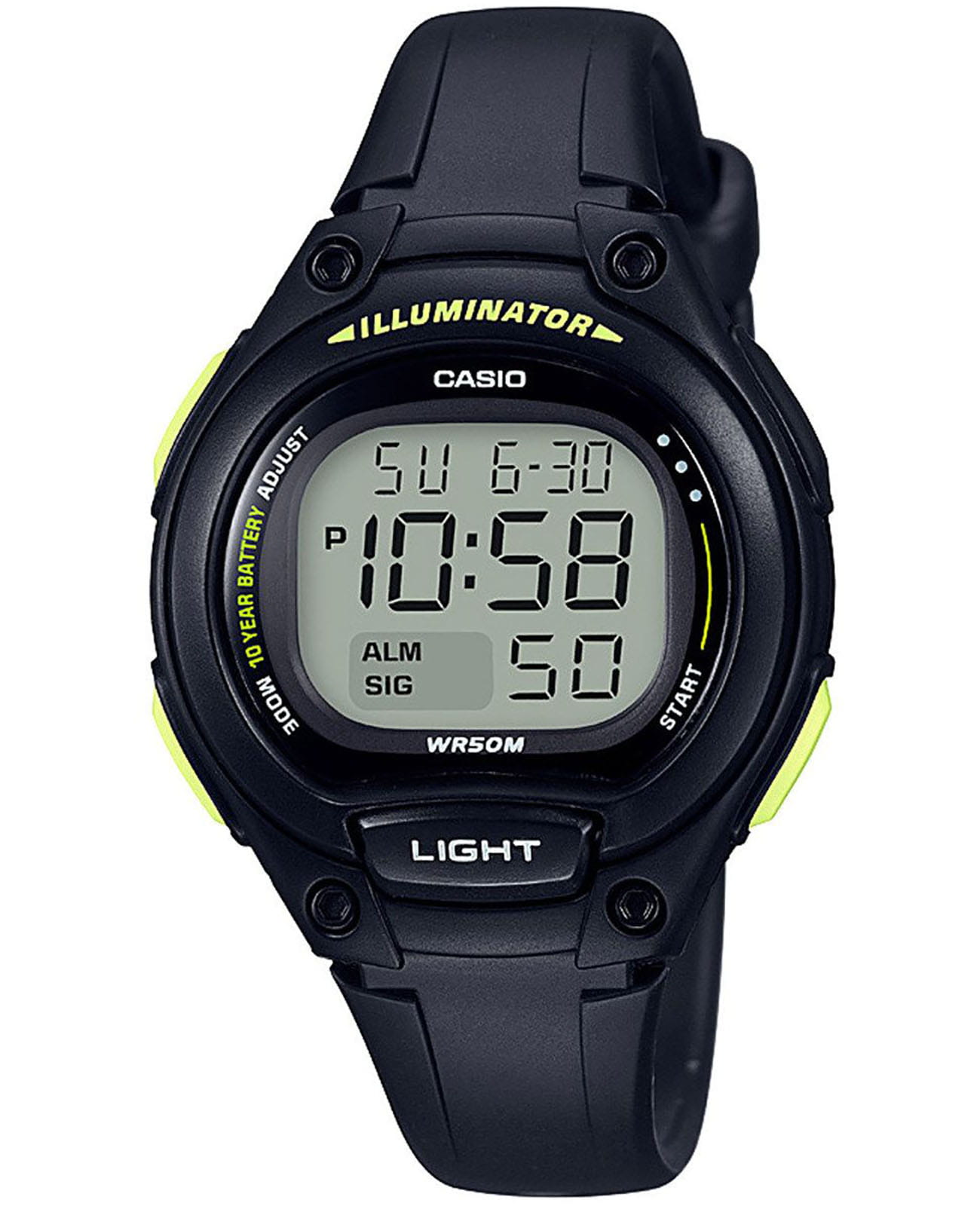 Casio Casio Collection Digital LW-203-1BVDF (LW-203-1B)  LW-203-1B кварцевые женские часы серый циферблат, браслет пластик — вид спереди