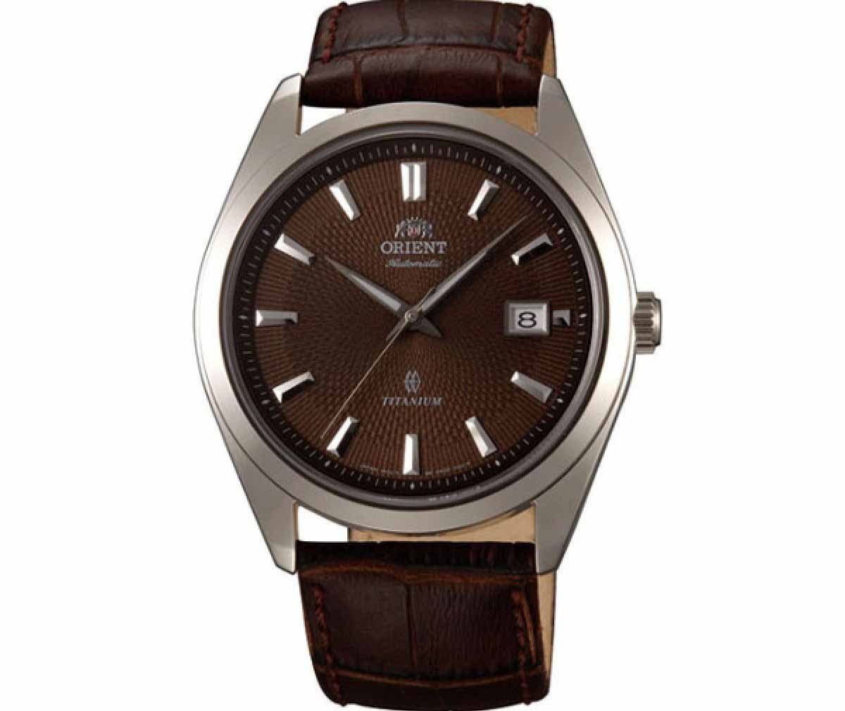 Orient Orient ER2F004T (FER2F004T)  FER2F004T механические мужские часы коричневый циферблат, браслет кожа + текстиль — вид спереди