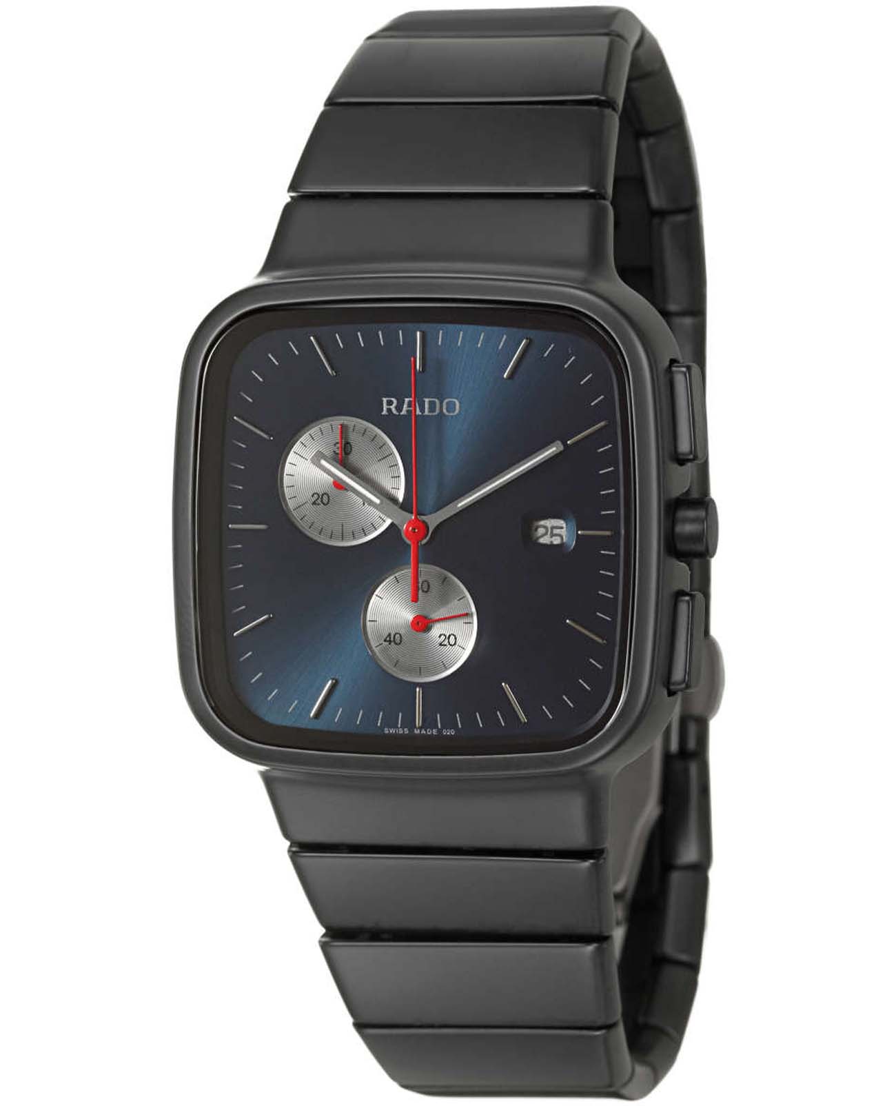 Rado Rado R5.5 R28886202  R28886202 кварцевые мужские часы синий циферблат, браслет высокотехнологичная плазменная керамика — вид спереди