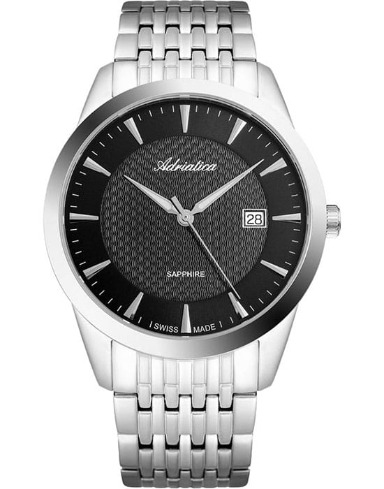 Adriatica Adriatica A1288.5114Q  A1288.5114Q кварцевые мужские часы серебристый циферблат, браслет нержавеющая сталь — вид спереди