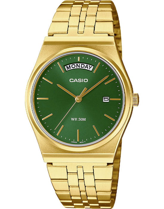 Casio Casio Collection MTP-B146G-3A  MTP-B146G-3A кварцевые мужские часы зеленый циферблат, браслет сталь с ip покрытием — вид спереди