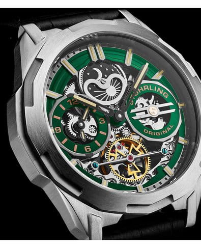 Stuhrling Stuhrling Navigator 1012.02 механические мужские часы часы крупный план зеленый циферблата