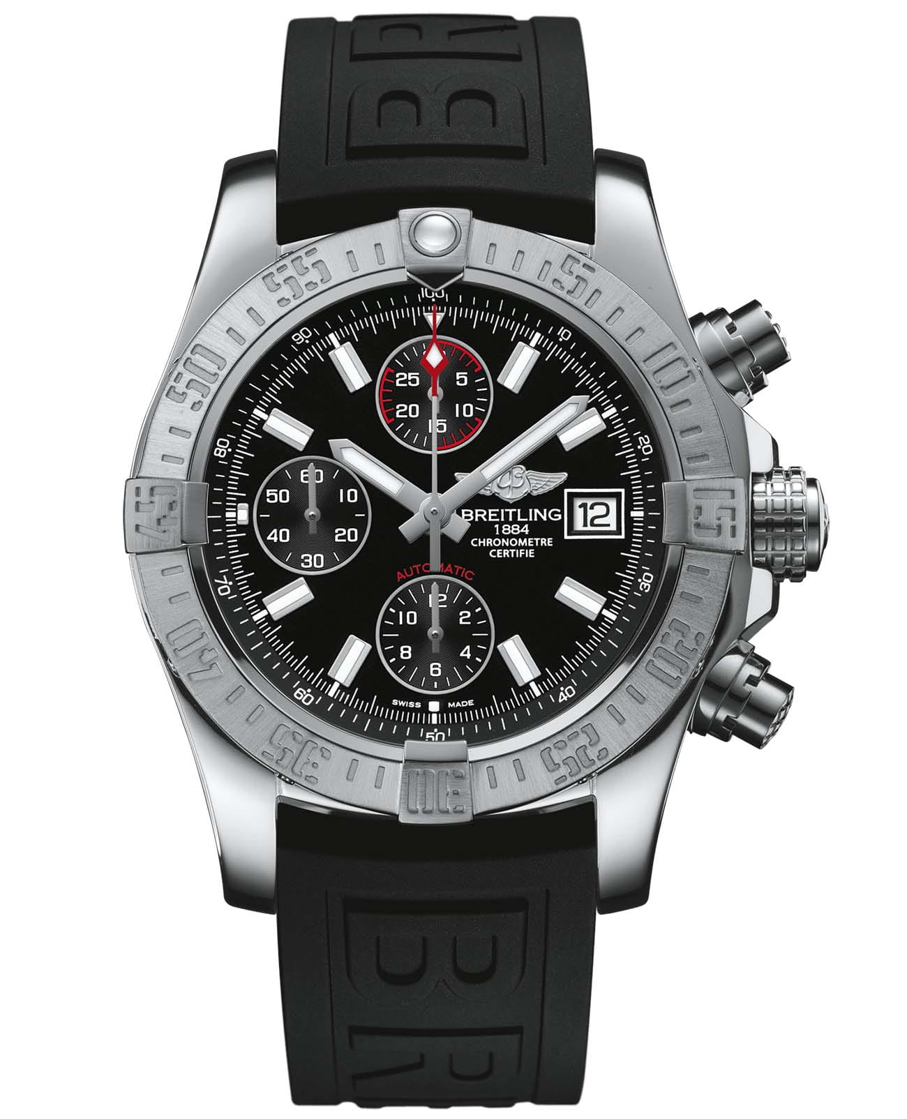 Breitling Breitling Avenger II A13381111B1S2  A13381111B1S2 механические мужские часы черный циферблат, браслет каучук — вид спереди