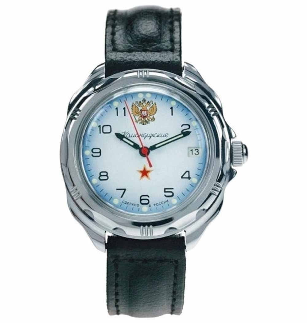 Восток Восток командирские 211323  211323 механические мужские часы  циферблат, браслет кожаный — вид спереди