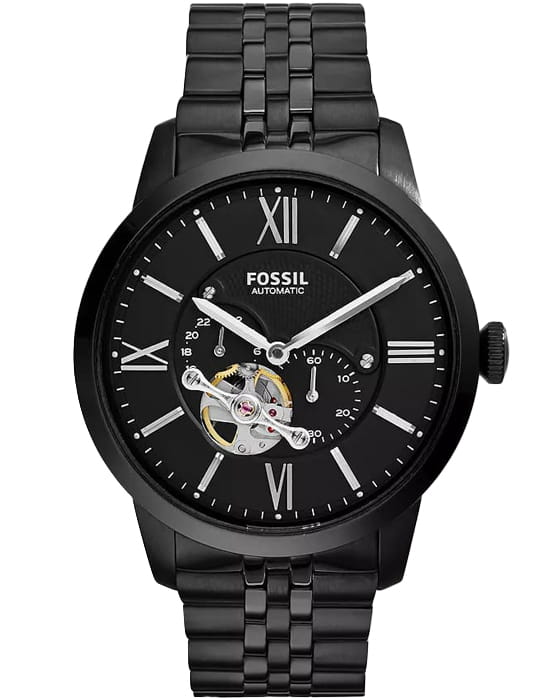Fossil Fossil Townsman Automatic ME3062  ME3062 механические мужские часы черный циферблат, браслет нержавеющая сталь с pvd-покрытием — вид спереди