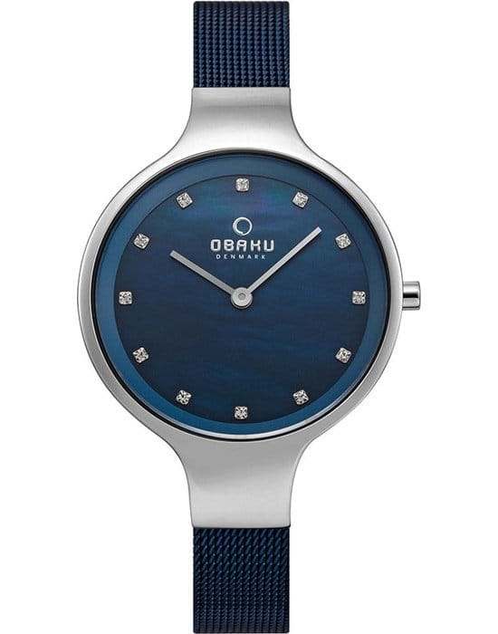 Obaku Obaku V173LXCLML  V173LXCLML кварцевые женские часы синий циферблат, браслет сталь с ip покрытием — вид спереди