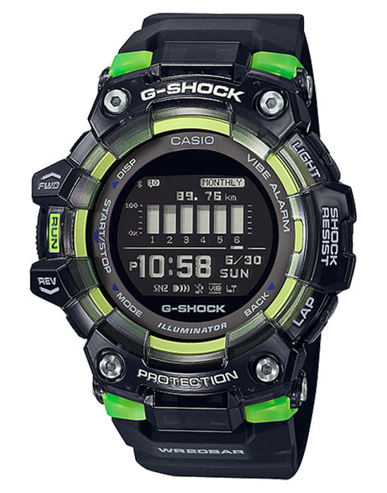 Casio Casio G-Shock GBD-100SM-1E G-SQUAD GBD-100SM-1E электронные мужские часы черный циферблат, браслет пластик — вид спереди