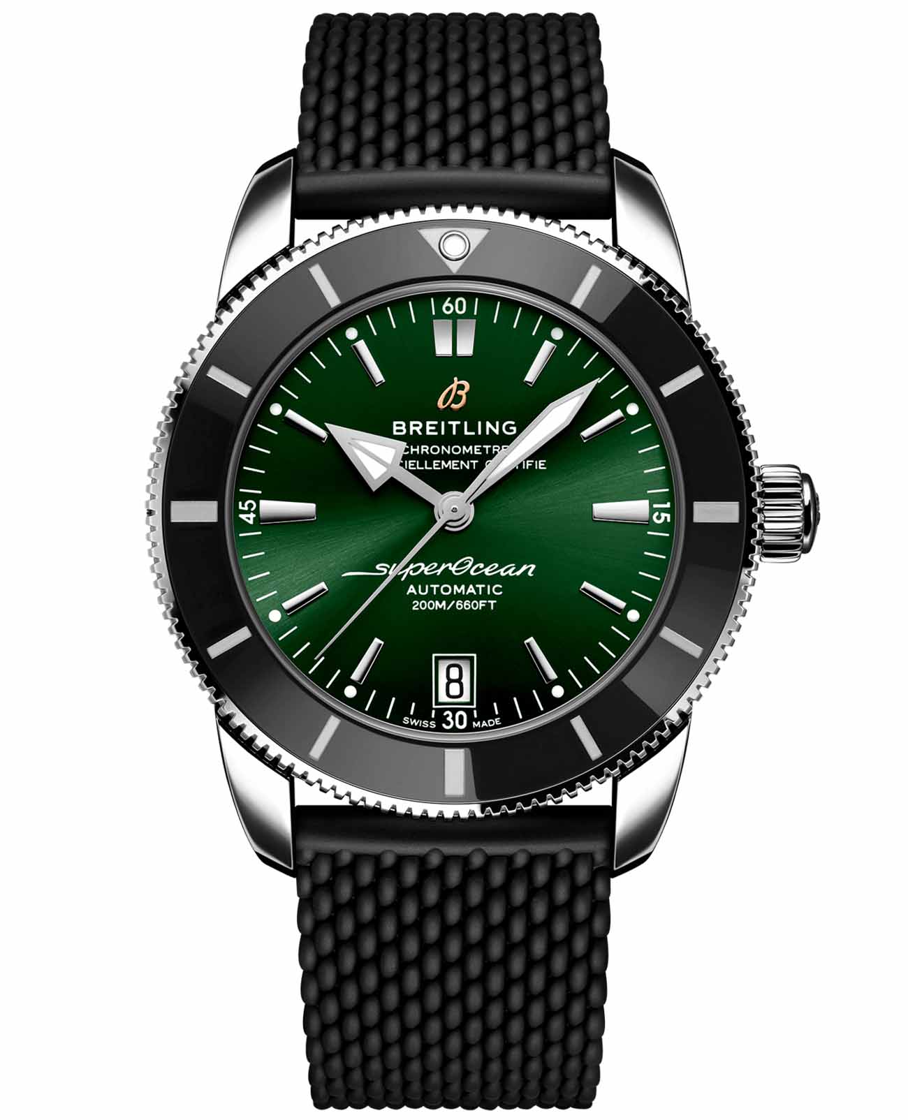 Breitling Breitling Superocean Heritage B20 Automatic 42 AB2010121L1S1  AB2010121L1S1 механические мужские часы зеленый циферблат, браслет каучук — вид спереди