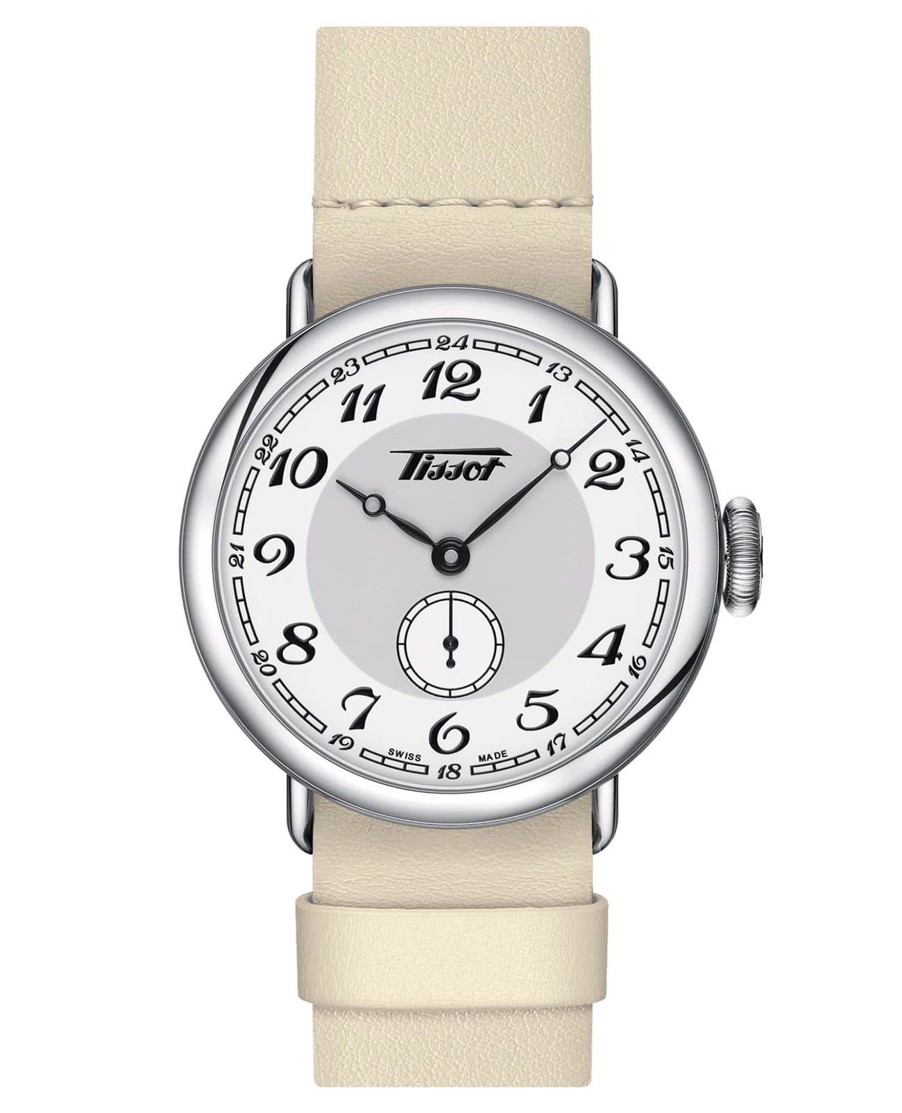 Tissot Tissot Heritage Memphis Lady T104.228.16.012.00  T1042281601200 кварцевые женские часы белый циферблат, браслет кожаный — вид спереди