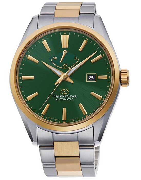 Orient Orient RE-AU0405E (RK-AU0405E)  RE-AU0405E механические мужские часы зеленый циферблат, браслет сталь с ip покрытием — вид спереди