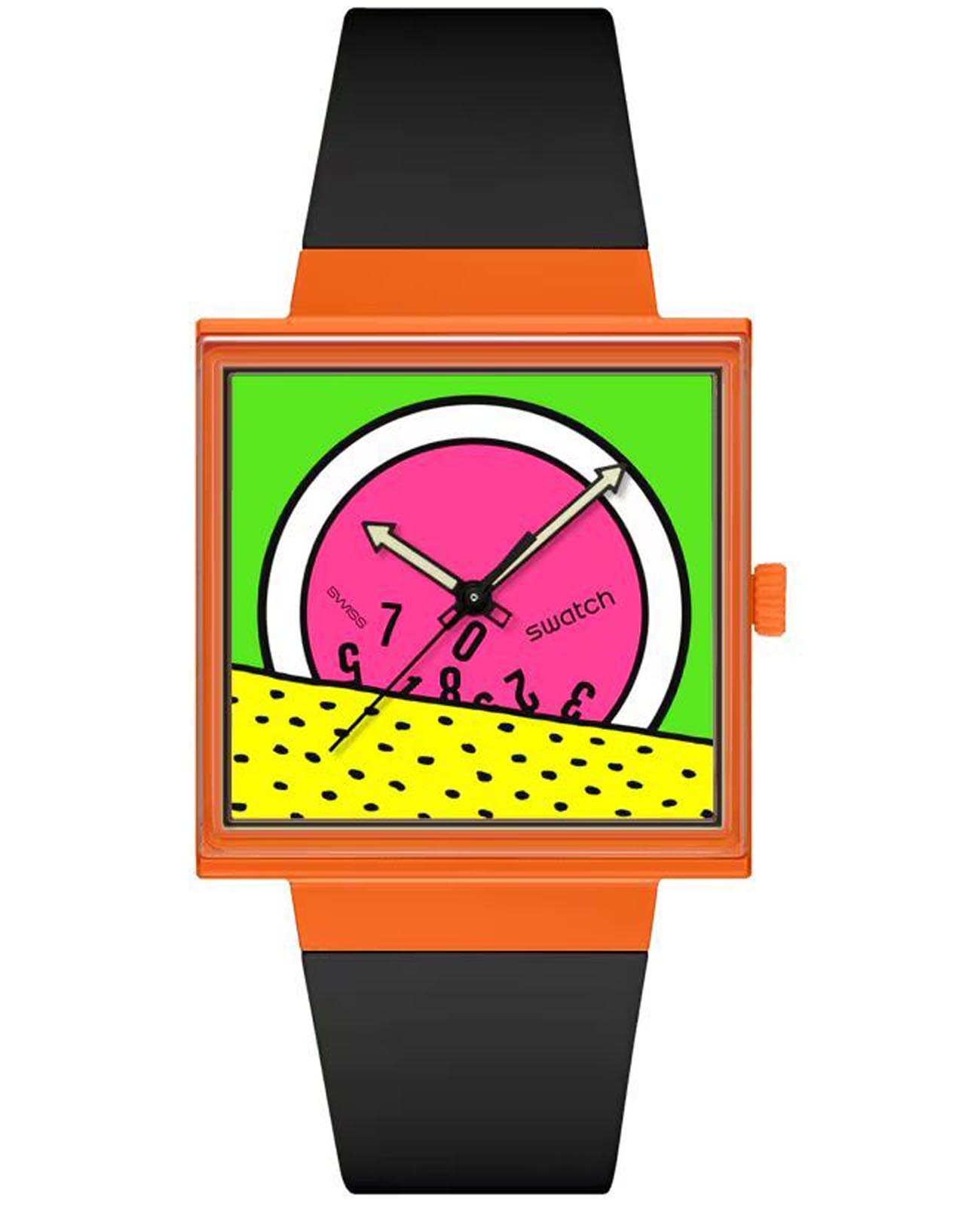 Swatch Swatch Square Bioceramic Standard SO34Z101  SO34Z101 кварцевые женские часы цветной циферблат, браслет биоматериал — вид спереди