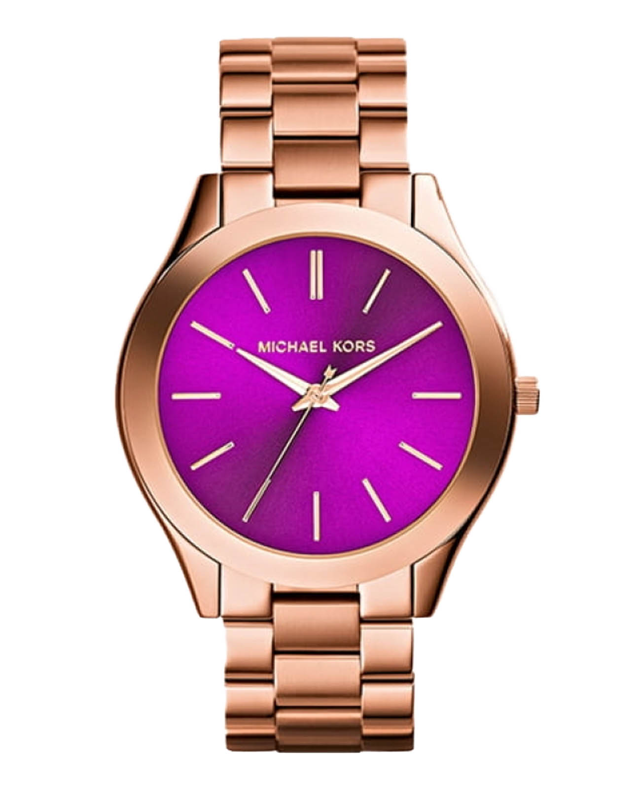 Michael Kors Michael Kors Slim Runway MK3293  MK3293 кварцевые женские часы розовый циферблат, браслет сталь c pvd покрытием — вид спереди