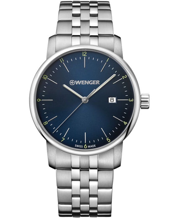 Wenger 01.1741.123  01.1741.123 кварцевые мужские часы синий циферблат, браслет нержавеющая сталь — вид спереди
