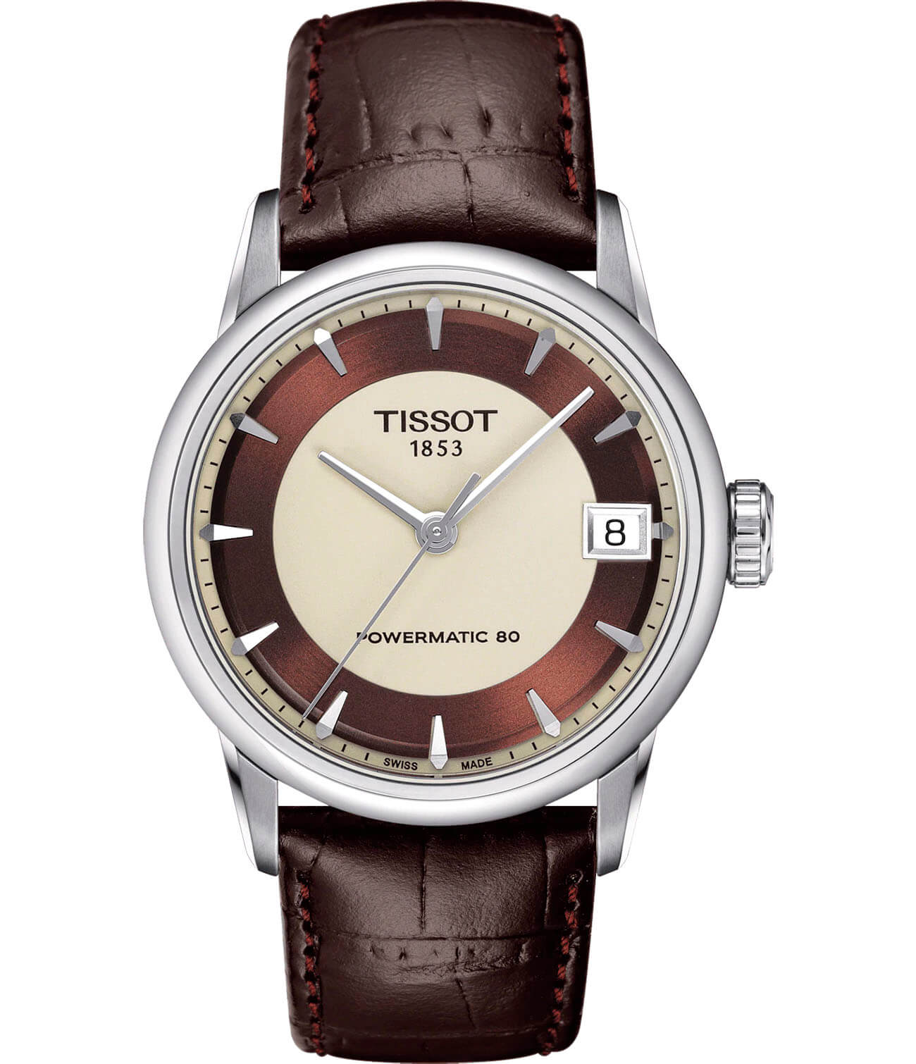 Tissot Tissot Luxury Powermatic 80 T086.207.16.261.00  T0862071626100 механические женские часы коричневый циферблат, браслет кожаный — вид спереди