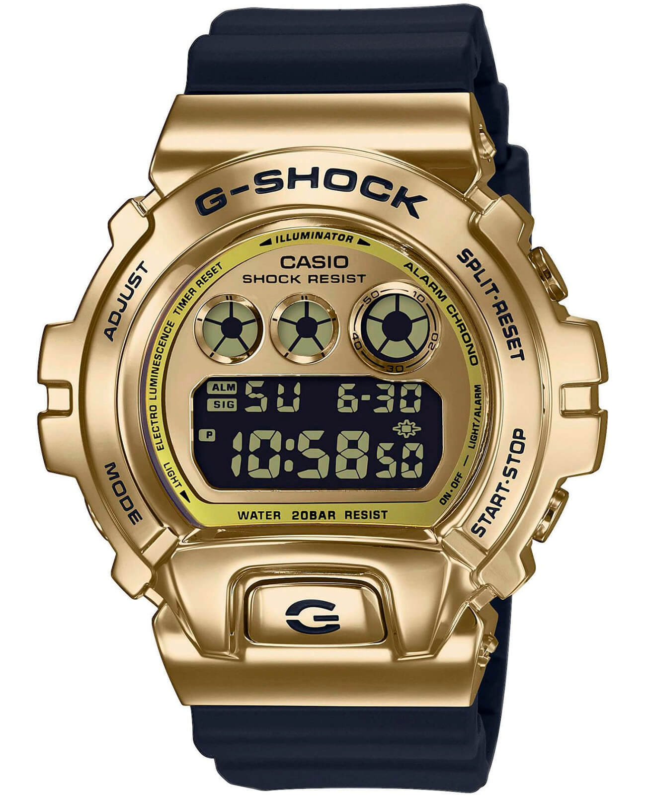 Casio Casio G-Shock GM-6900G-9 GM GM-6900G-9ER электронные мужские часы золотой циферблат, браслет полимер — вид спереди