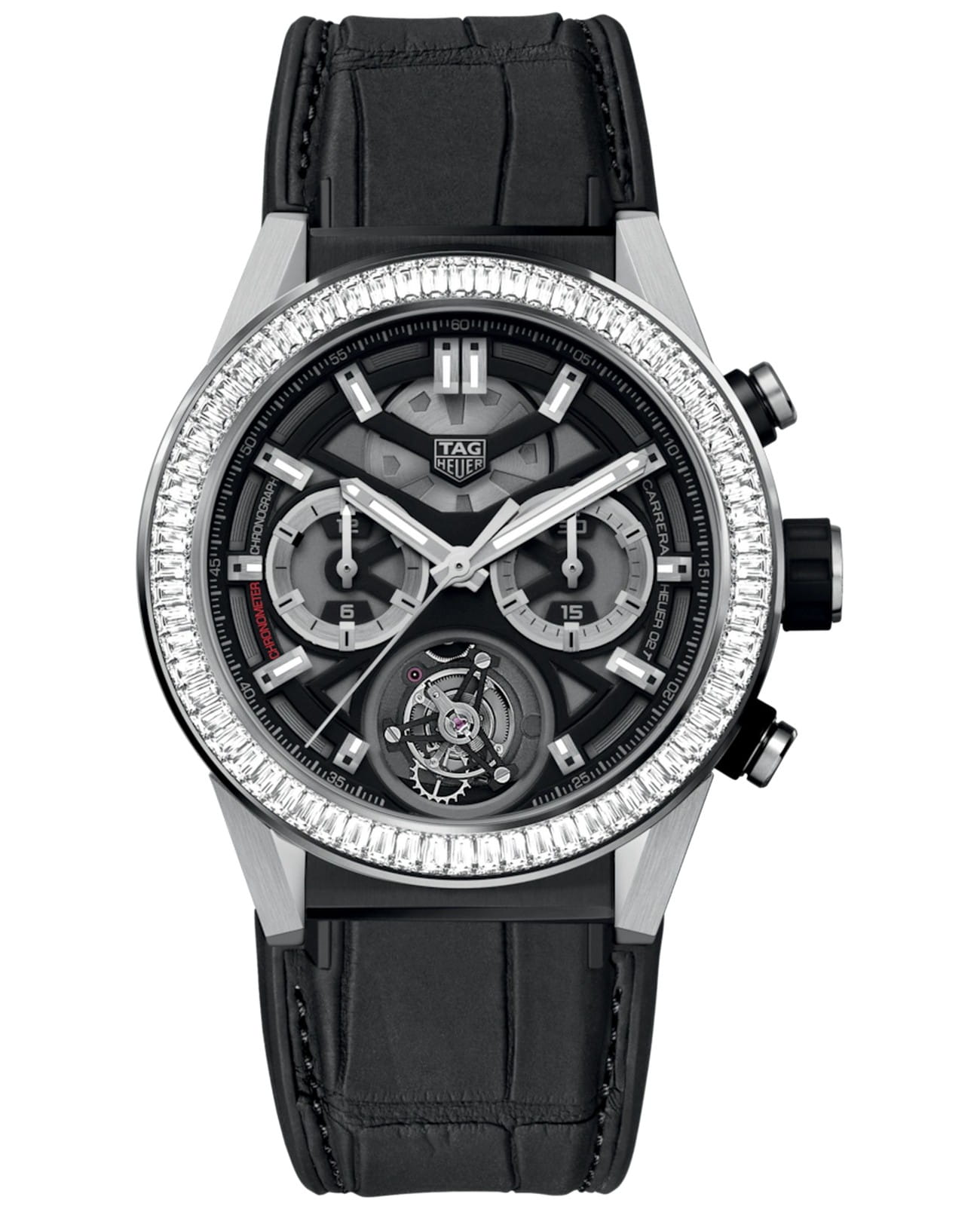 TAG Heuer TAG Heuer Carrera CAR5A81.FC6377  CAR5A81.FC6377 механические мужские часы черный циферблат, браслет кожа + каучук — вид спереди