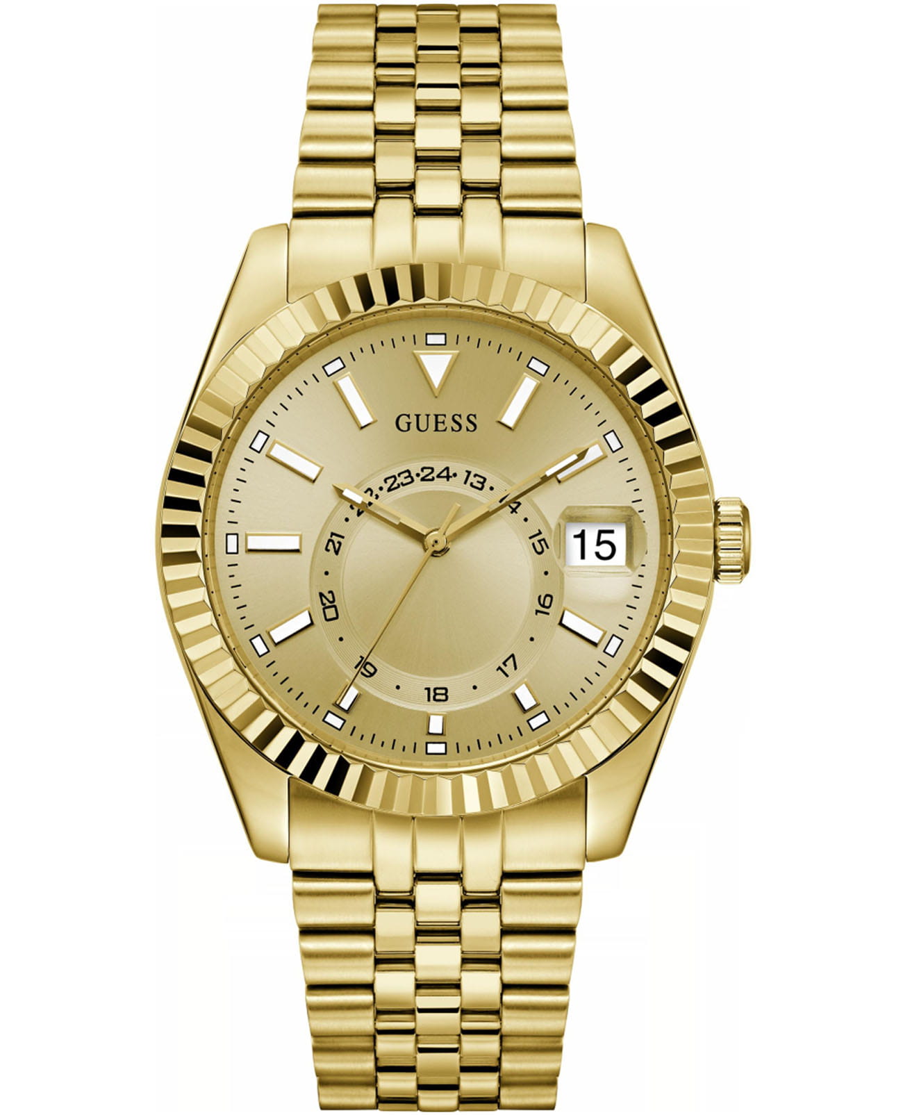 Guess Guess Dress Jaden GW0977G2  GW0977G2 кварцевые мужские часы золотой циферблат, браслет нержавеющая сталь с ip-покрытием — вид спереди