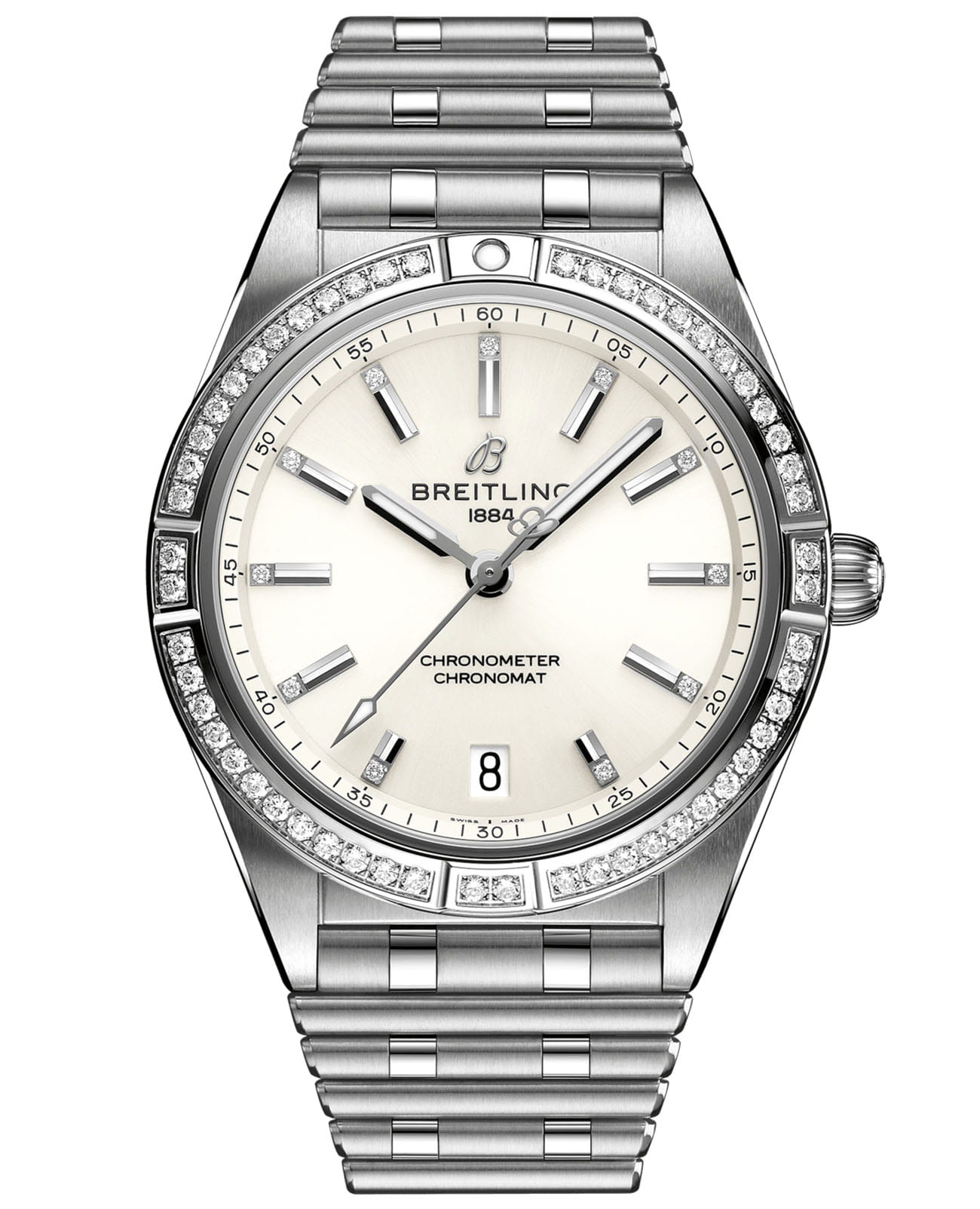 Breitling Breitling Chronomat Automatic 36 A10380591A1A1  A10380591A1A1 механические женские часы белый циферблат, браслет нержавеющая сталь — вид спереди